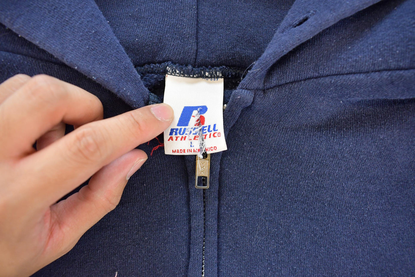 Vintage 1990s Russell Athletics Blank Navy Blue Full Zip Hoodie Sweatshirt Men's L