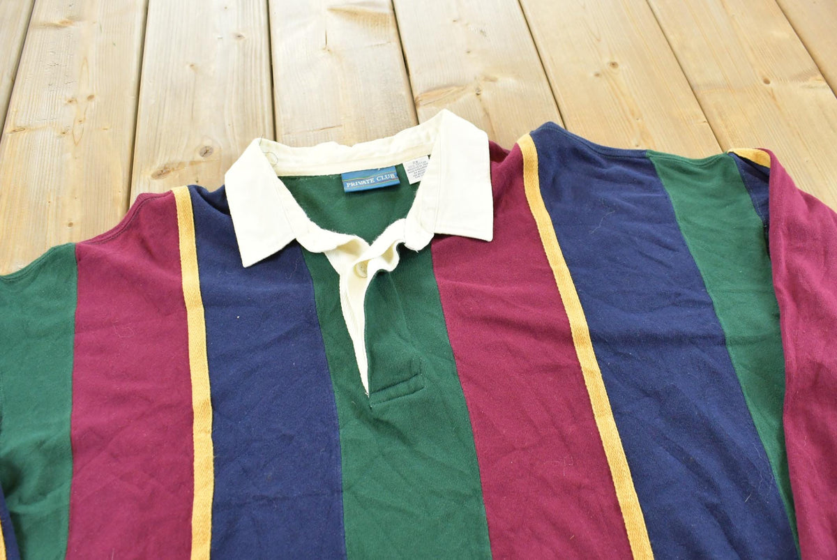 Vintage 1990s Private Club Striped Rugby Long Sleeve Polo Shirt Men's 2XL