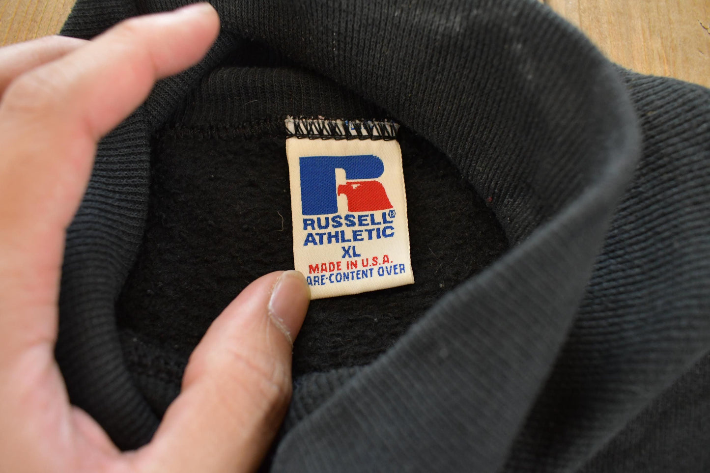 Vintage 1990s Russell Athletic Blank Black Turtleneck Sweatshirt Men's L