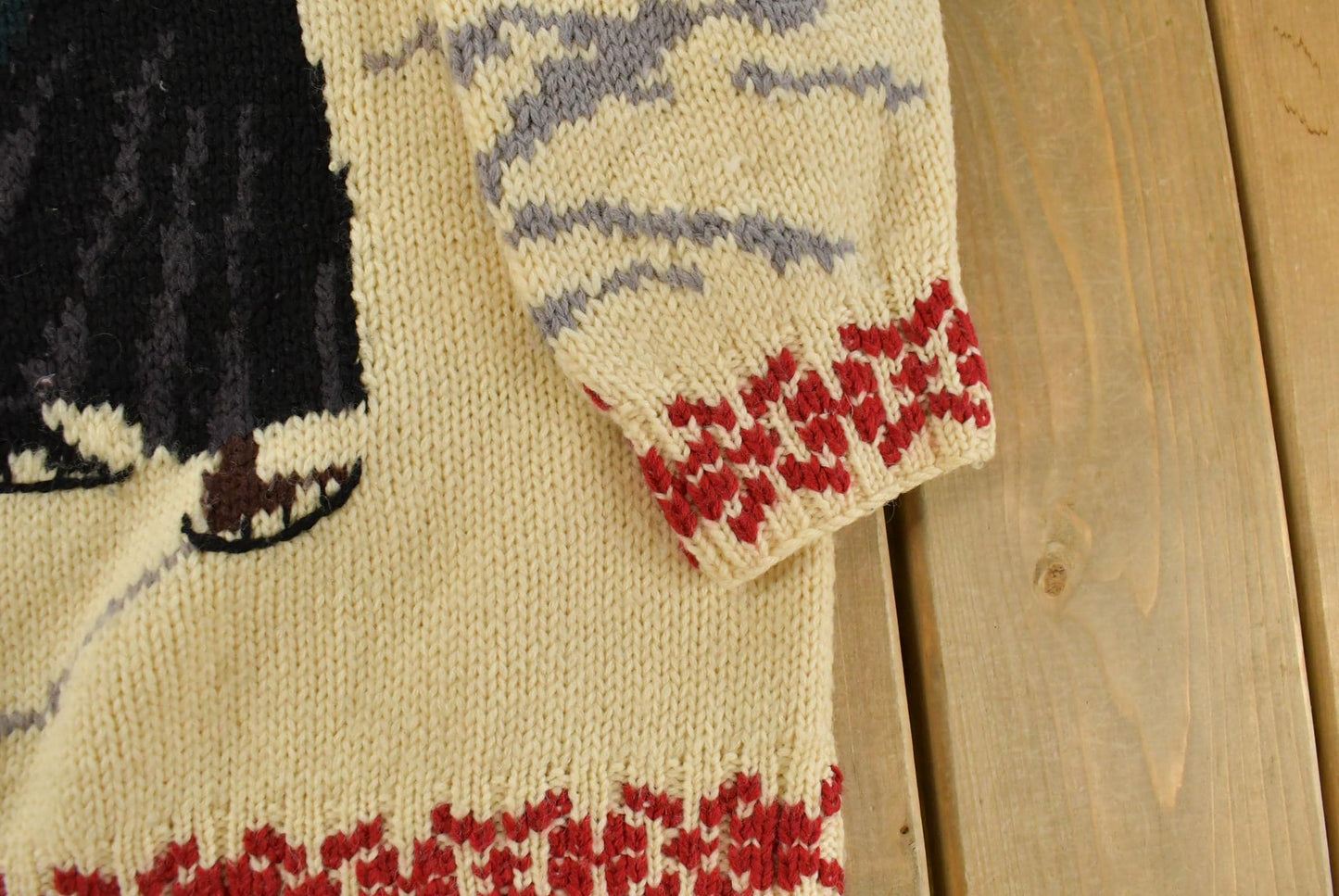 Vintage 1990s All Week Long Wool Mock Neck Winter Landscape Nordic Knit Sweater Men's M