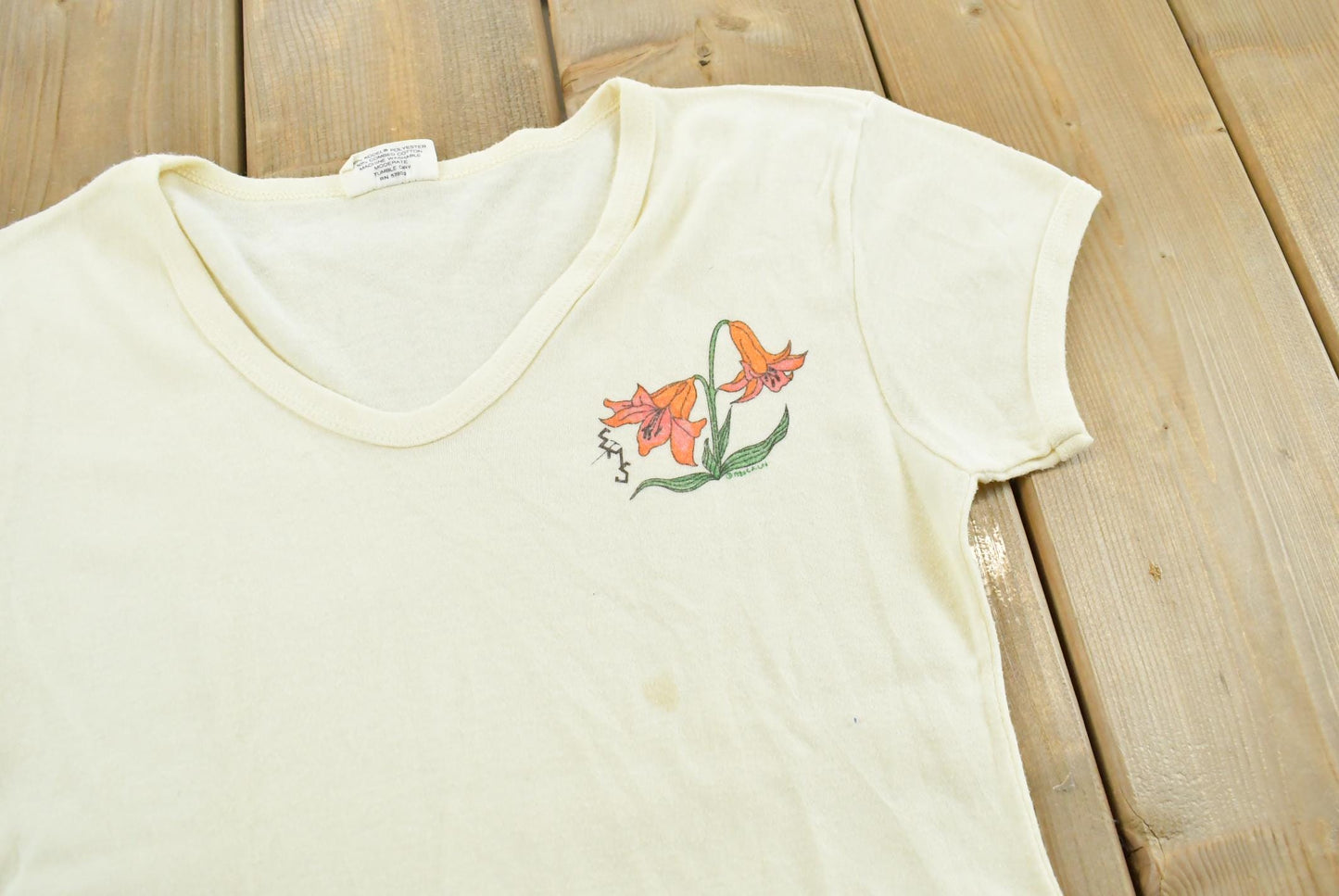 Vintage 1980s Flower Graphic T Shirt Mens XS