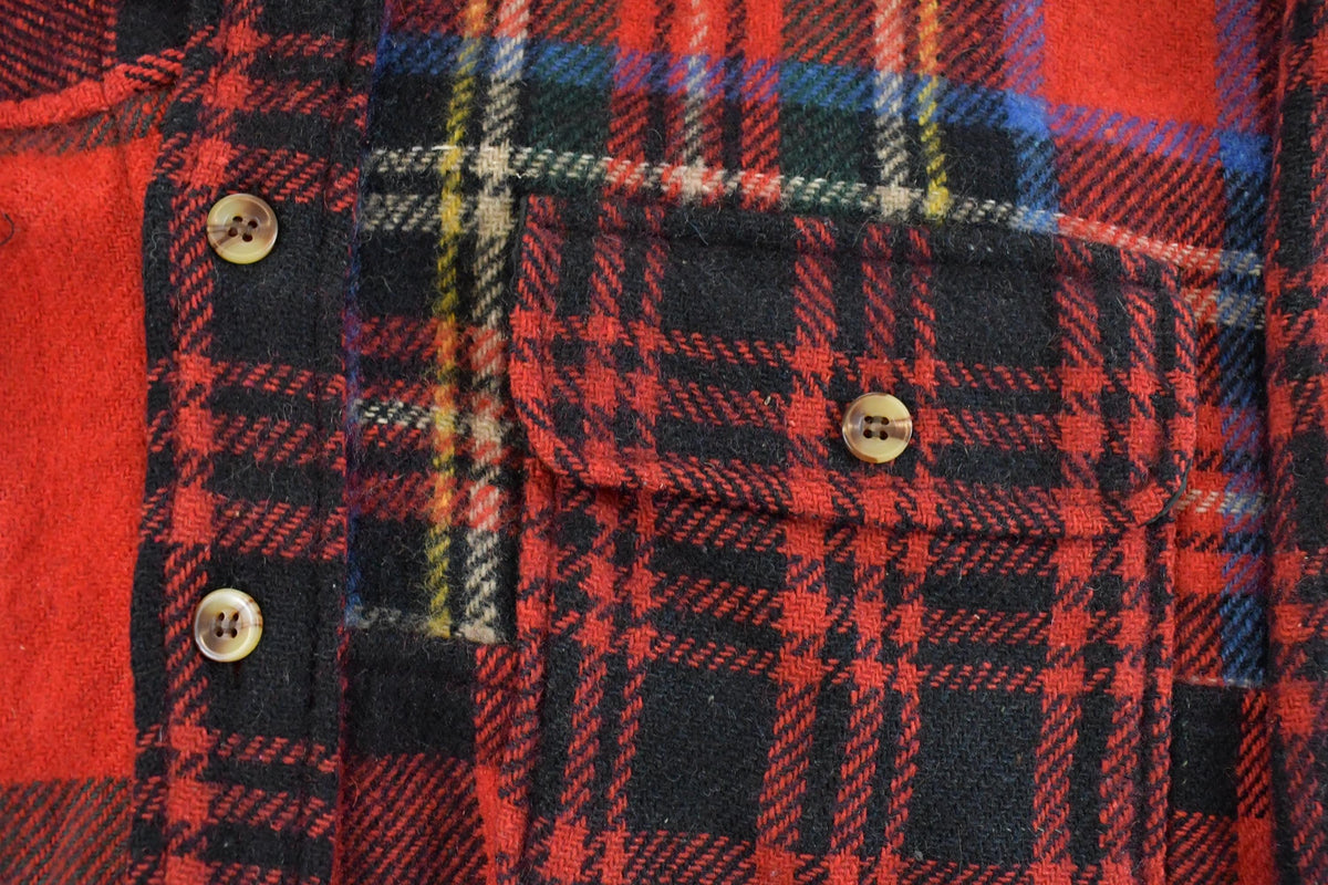 Vintage 1990s Robert Stock Wool Patchwork Plaid Button Up Flannel Shirt Men's M / Outdoors / Golf Shirt