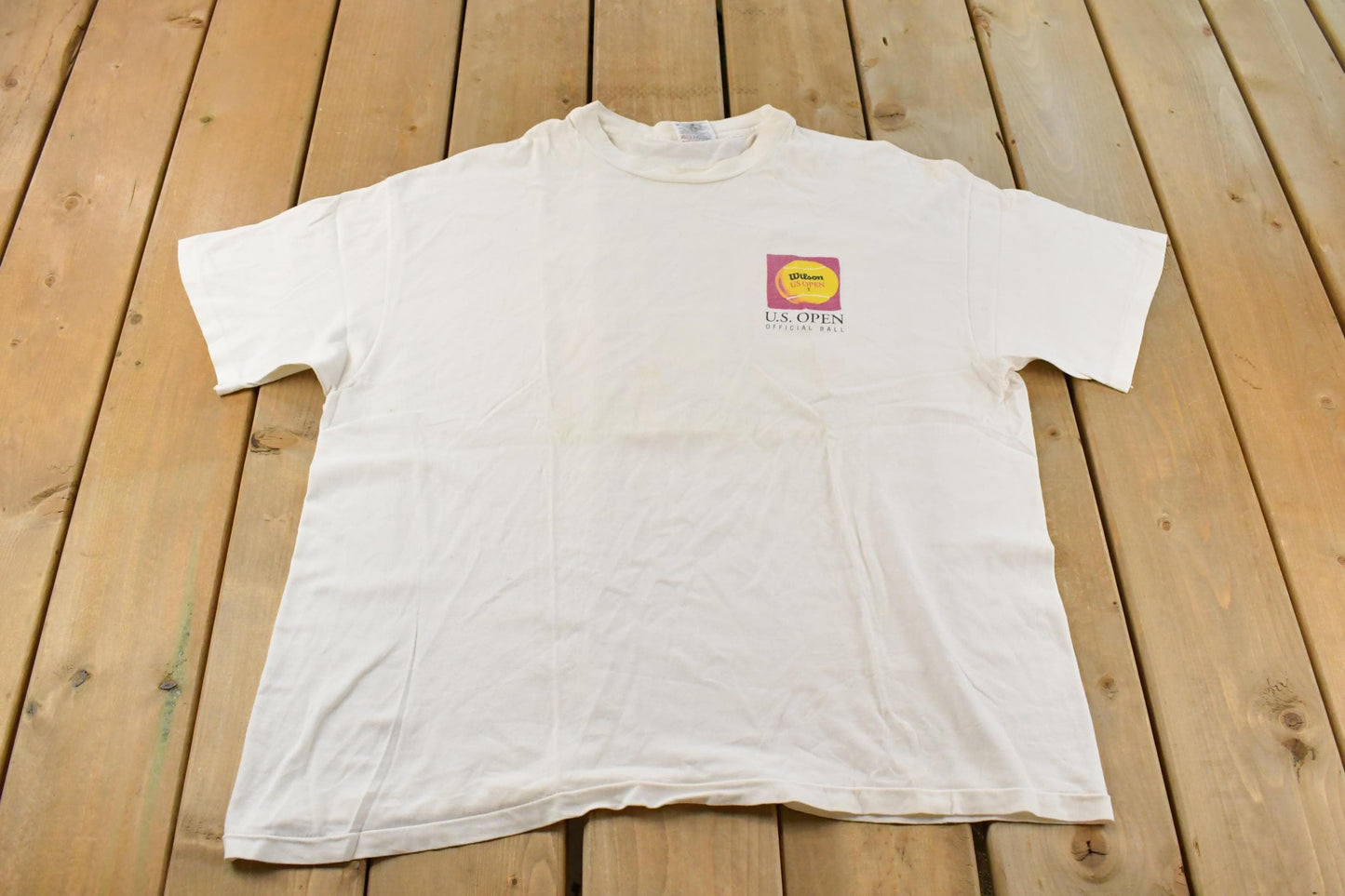 Vintage 1990 U.S. Open Tennis Graphic T-Shirt Mens XL / Wilson Official Ball Promo / 90s Flags Tennis Court / Single Stitch / Made In USA