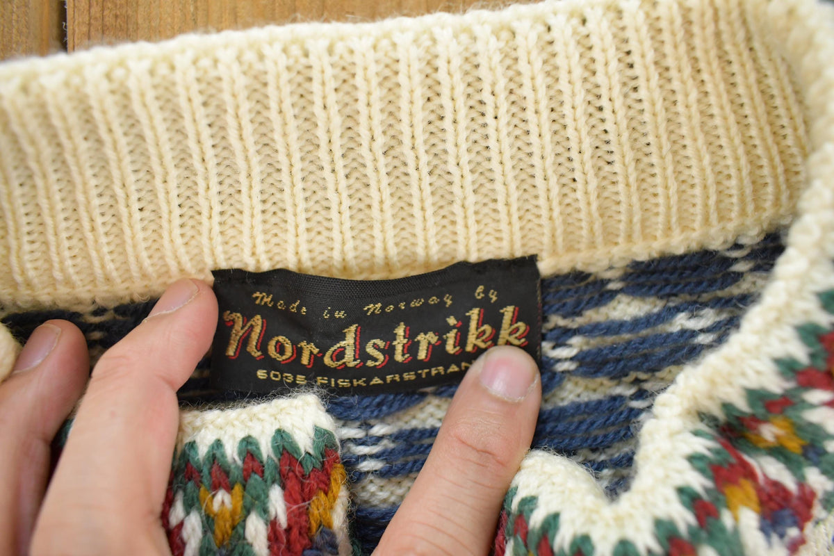 Vintage 1970s Nordstrikk Nordic Fair Isle Knit Cardigan Sweater Women's M
