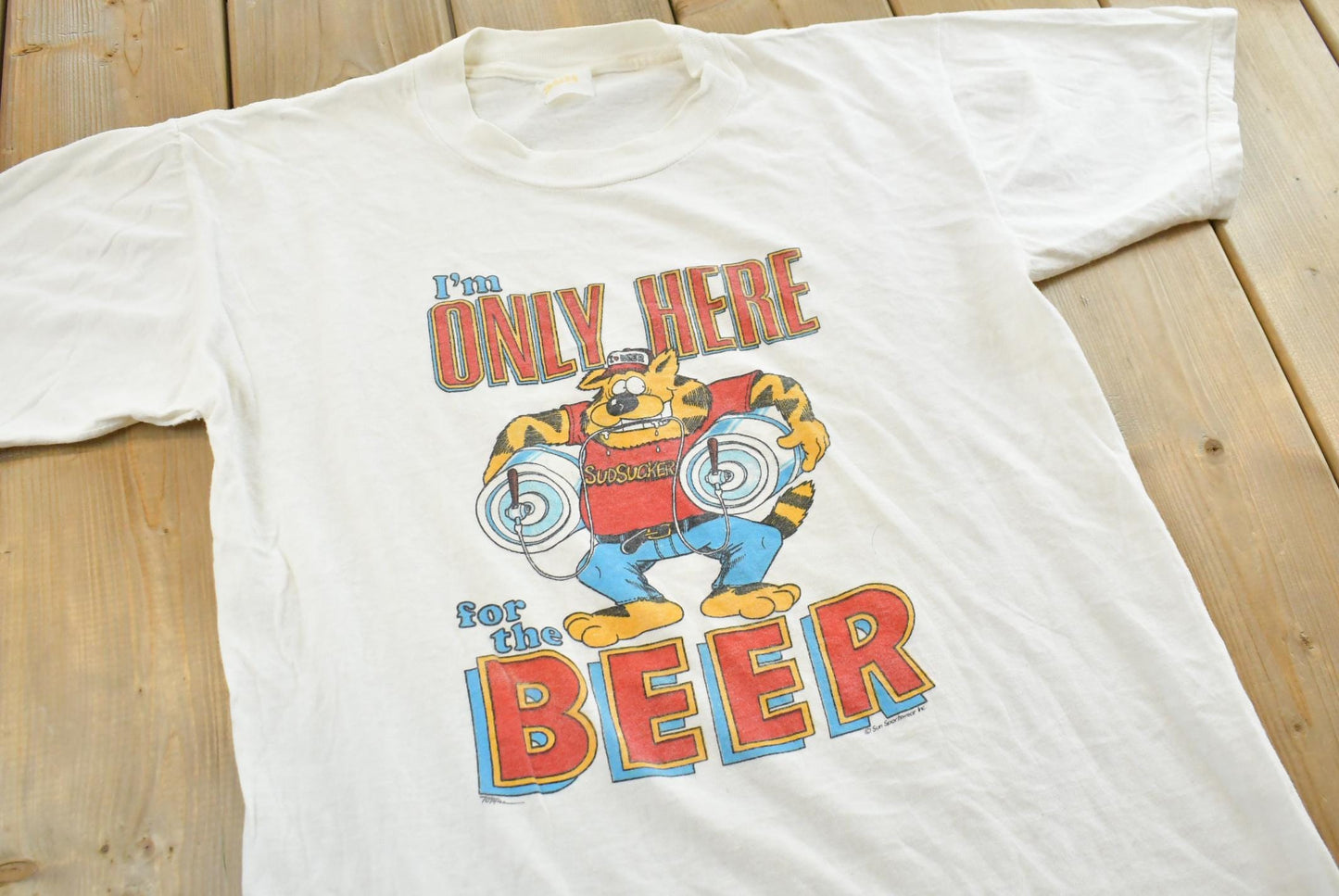 Vintage 1980s Funny Only Here for Beer Graphic T-Shirt Mens M