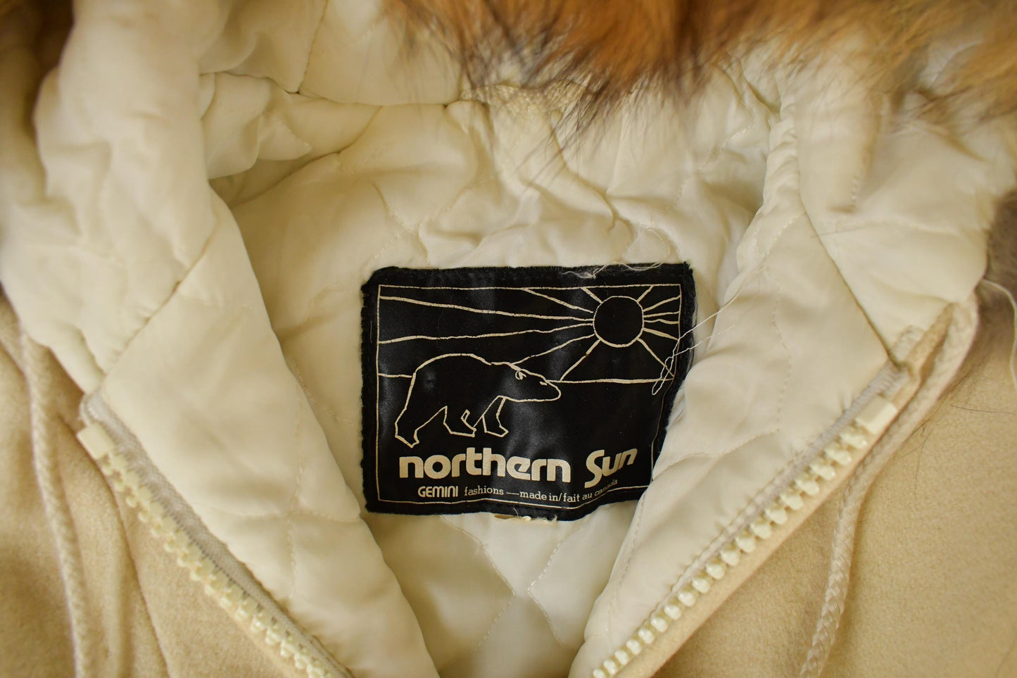 Vintage 1990s Northern Sun Fur Hood Polar Bear Art Wool Jacket Women's M
