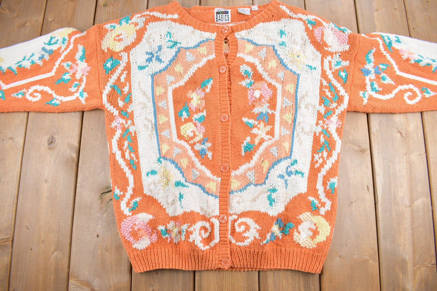 Vintage 1990s Orange Abstract Pattern Cardigan Sweater Women's S