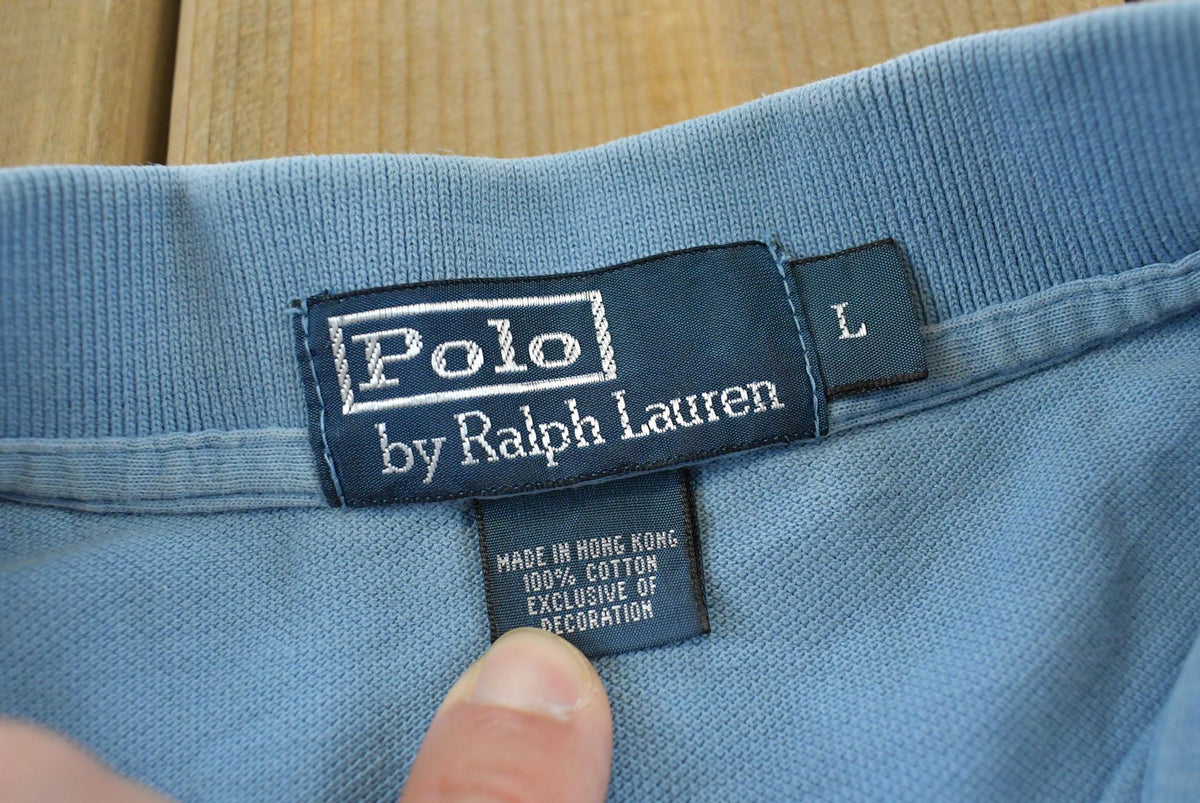 Vintage 1990s Polo By Ralph Lauren Blank Blue Small Pony Short Sleeve Polo Shirt Men's XL