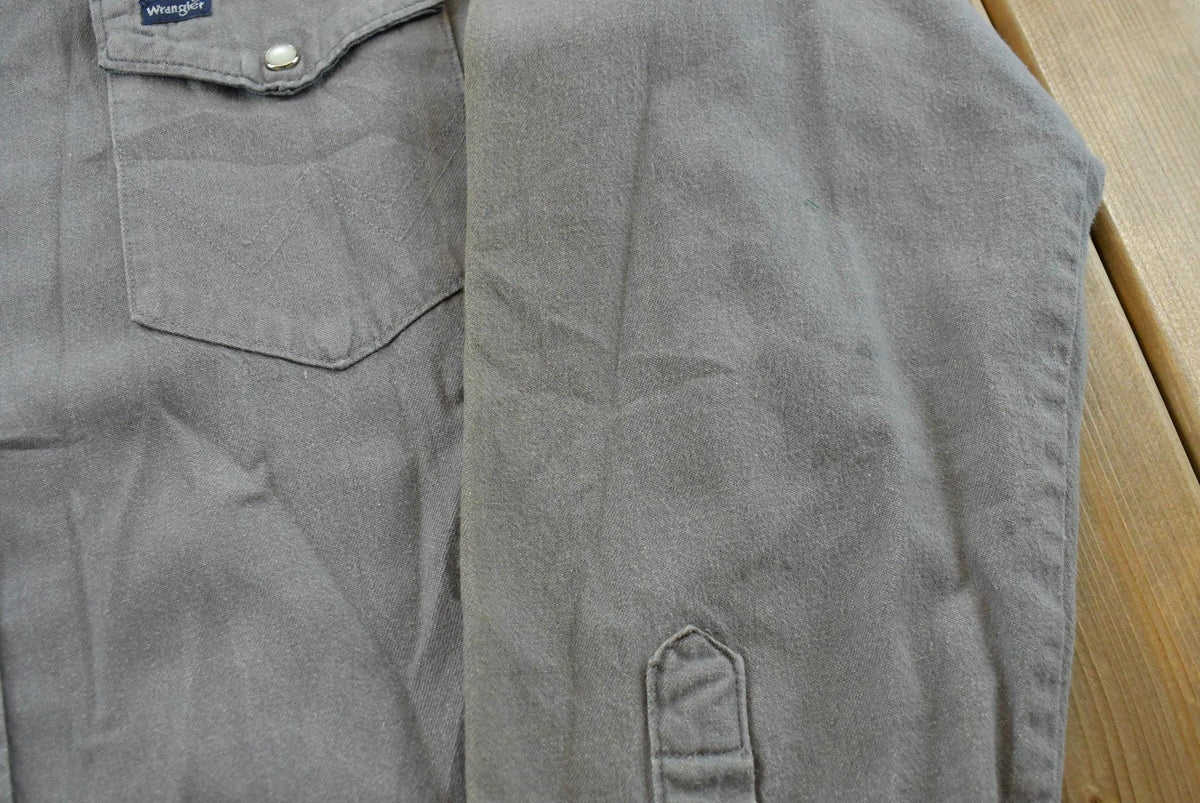 Vintage 1990s Wrangler Gray Canvas Button Up Snaps Western Shirt Men's L