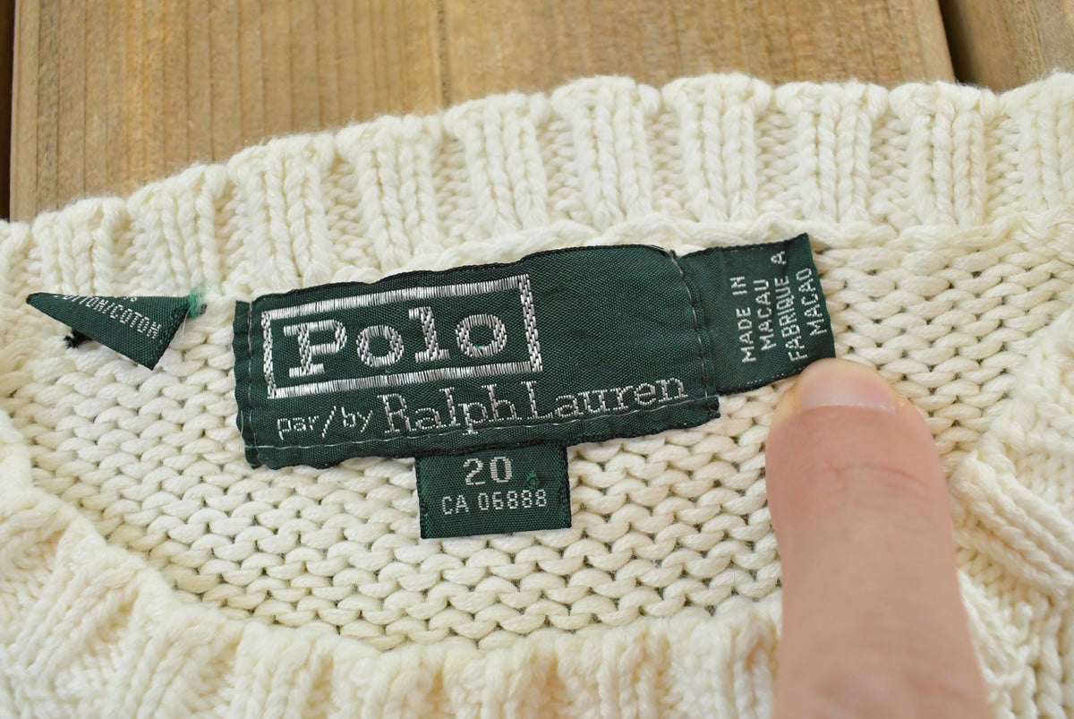 Vintage 1990s Polo Ralph Lauren Embroidered Crest Logo Cotton Knit Crewneck Sweater Women's M