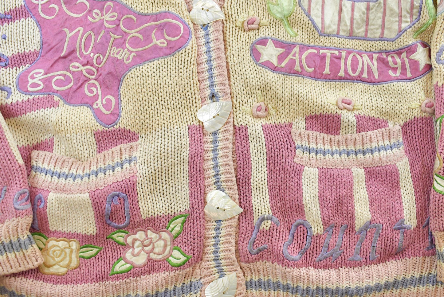 Vintage 1980s Absolutely No Jeans Funky Abstract Embroidered Knit Cardigan Sweater Women's 2XL / 80s Streetwear