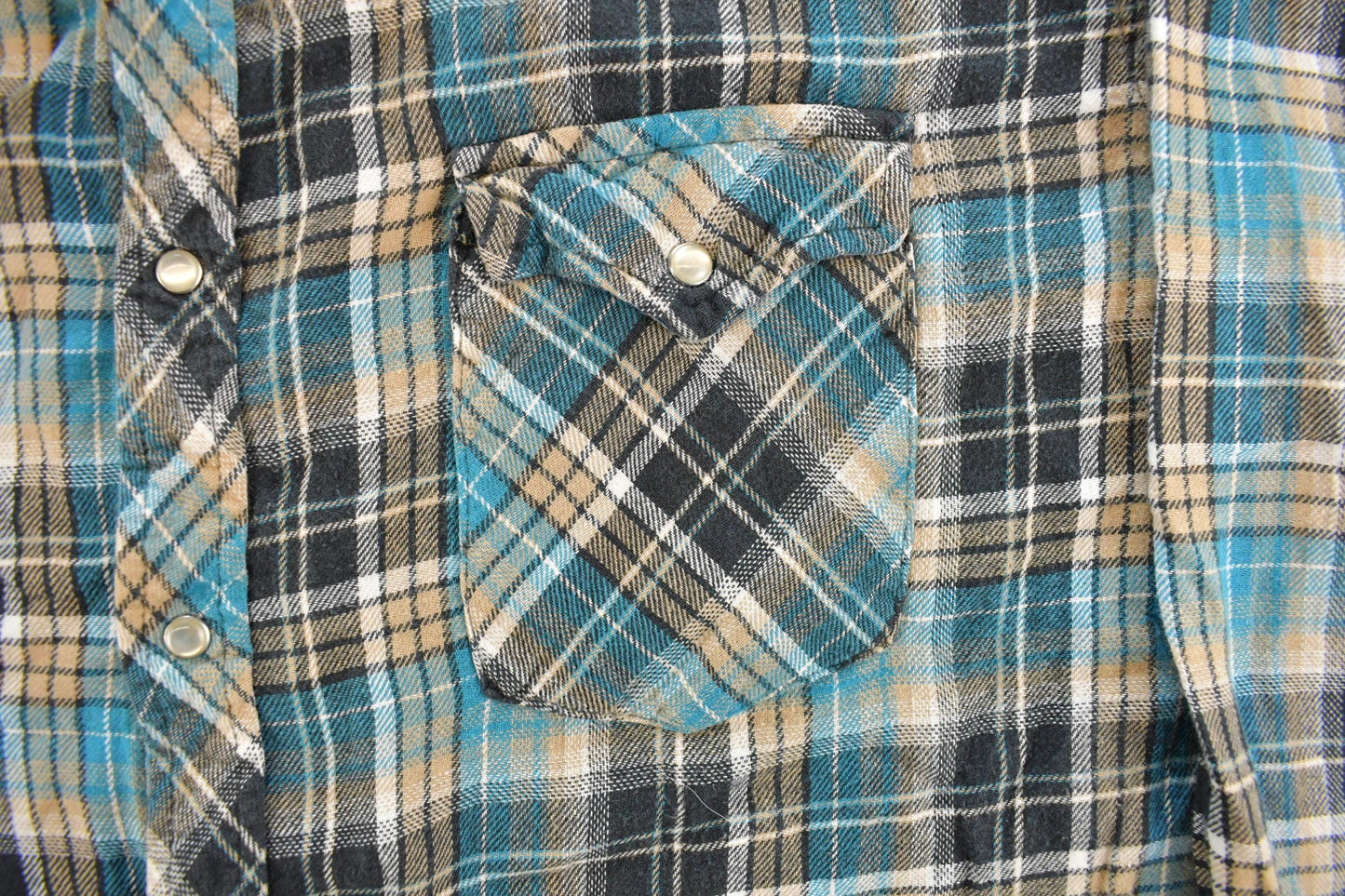 Vintage 1990s Wrangler Wrancher Plaid Flannel Pearl Snap Button Up Shirt Men's XL