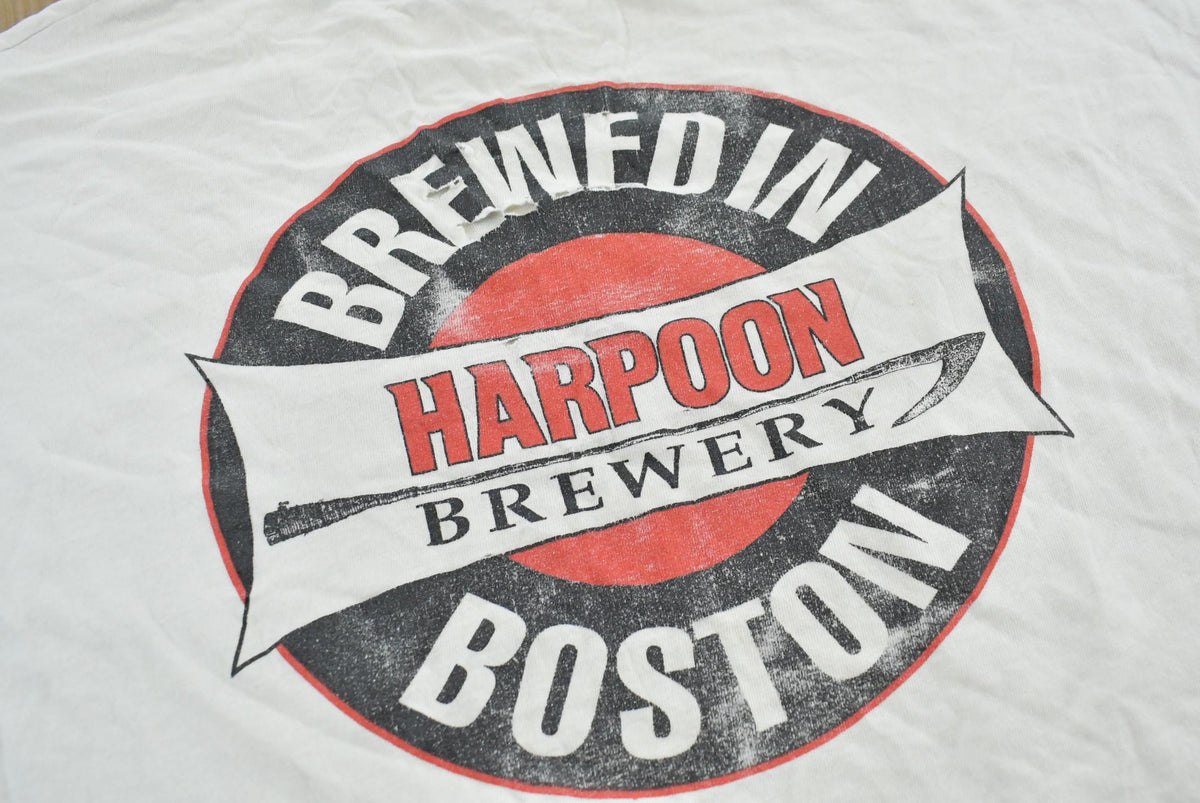 Vintage 1990s Distressed Harpoon Brewery Beer Promotional Souvenir T-Shirt Men's L