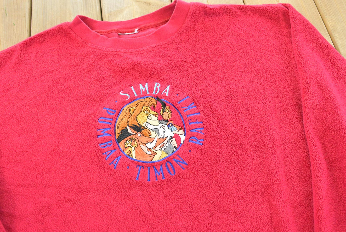 Vintage 1990s Walt Disney Lion King Fleece Crew Neck Sweatshirt Men's L / 90s Streetwear / Simba Timon Pumba Rafiki
