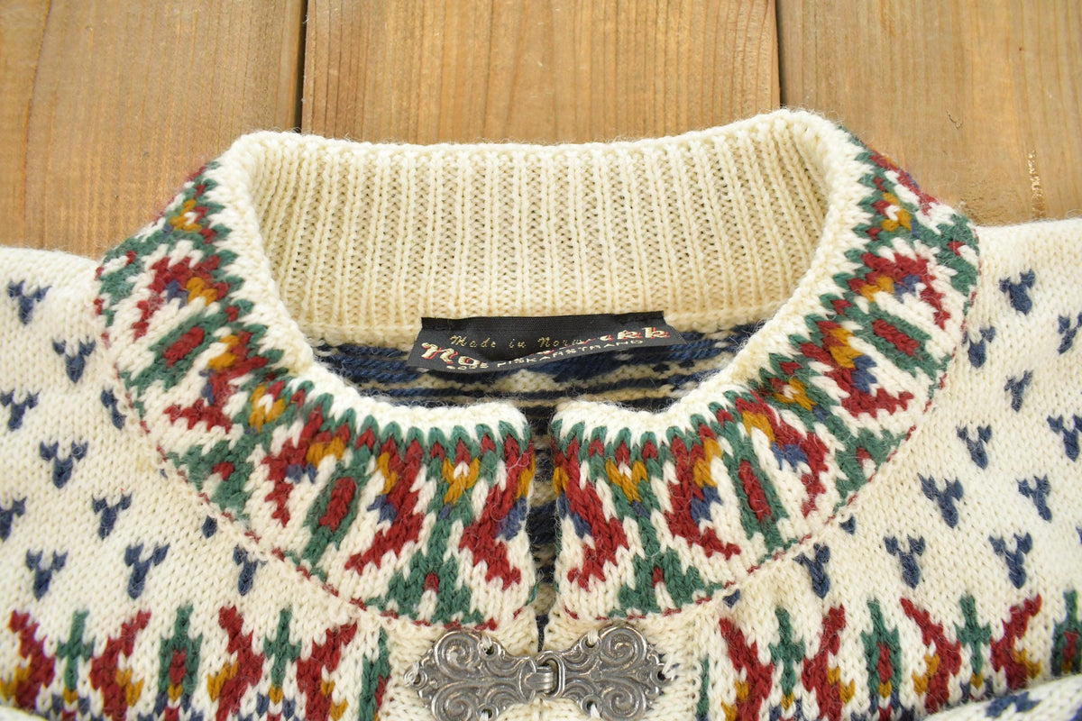 Vintage 1970s Nordstrikk Nordic Fair Isle Knit Cardigan Sweater Women's M
