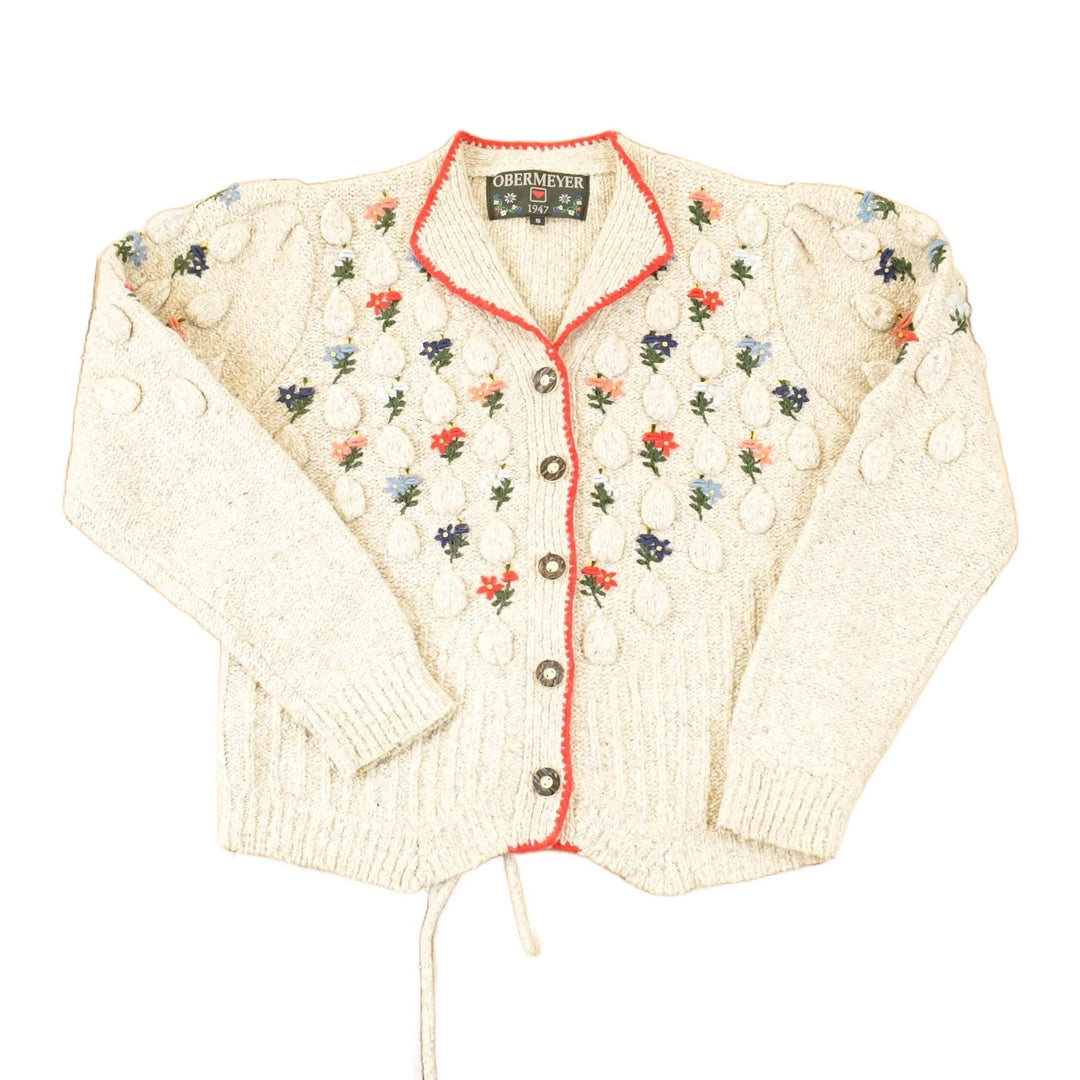 Vintage 1990s Obermeyer Chunky Cable Knit Cardigan Sweater Women's S