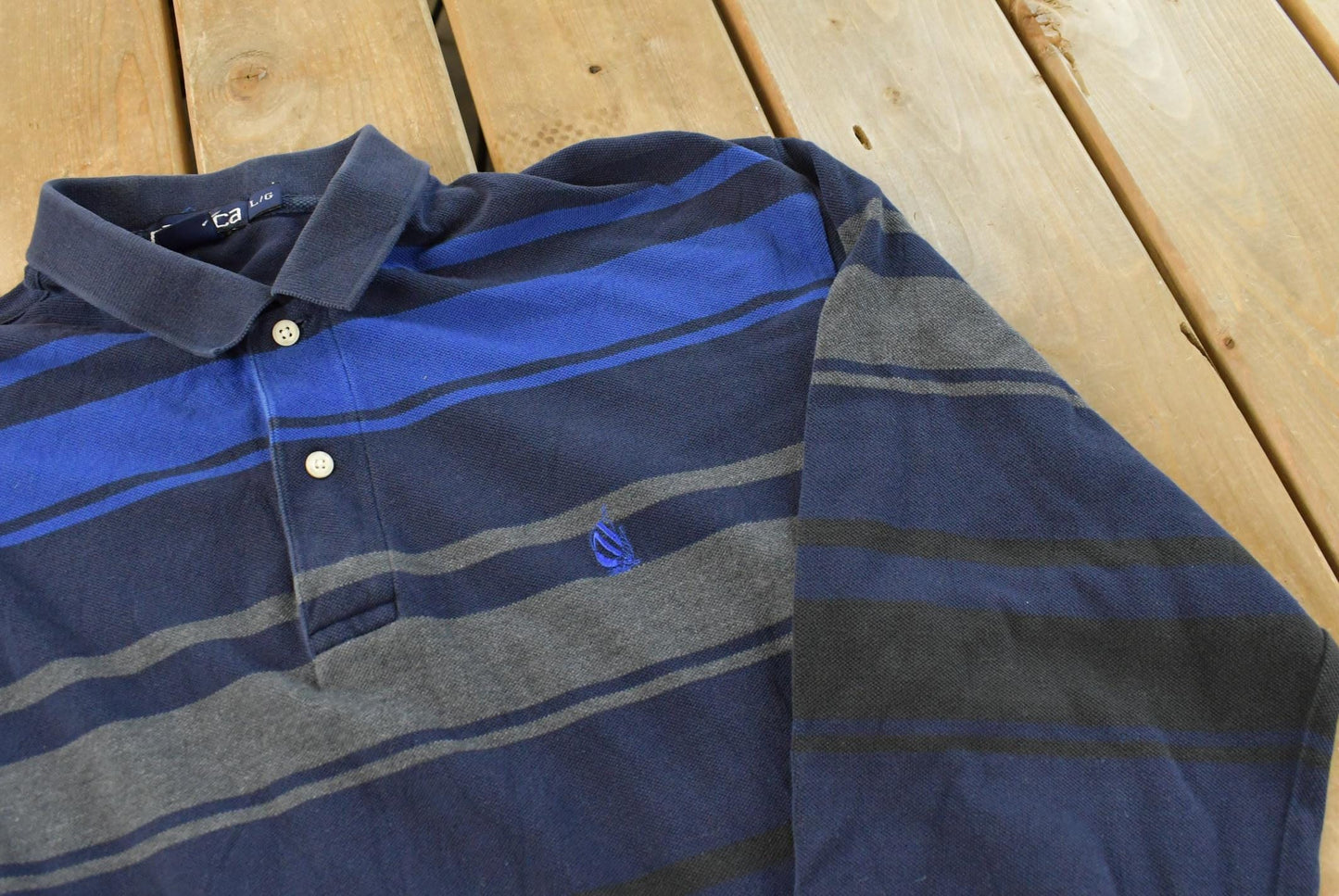 Vintage Y2K Nautica Striped Rugby Long Sleeve Polo Shirt Men's M