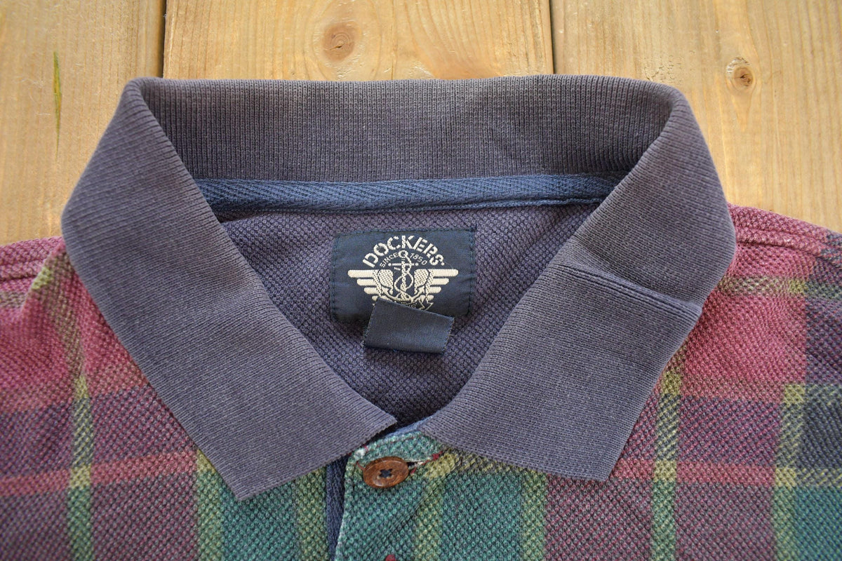 Vintage 1990s Dockers Plaid Rugby Button Up Shirt Men's XL