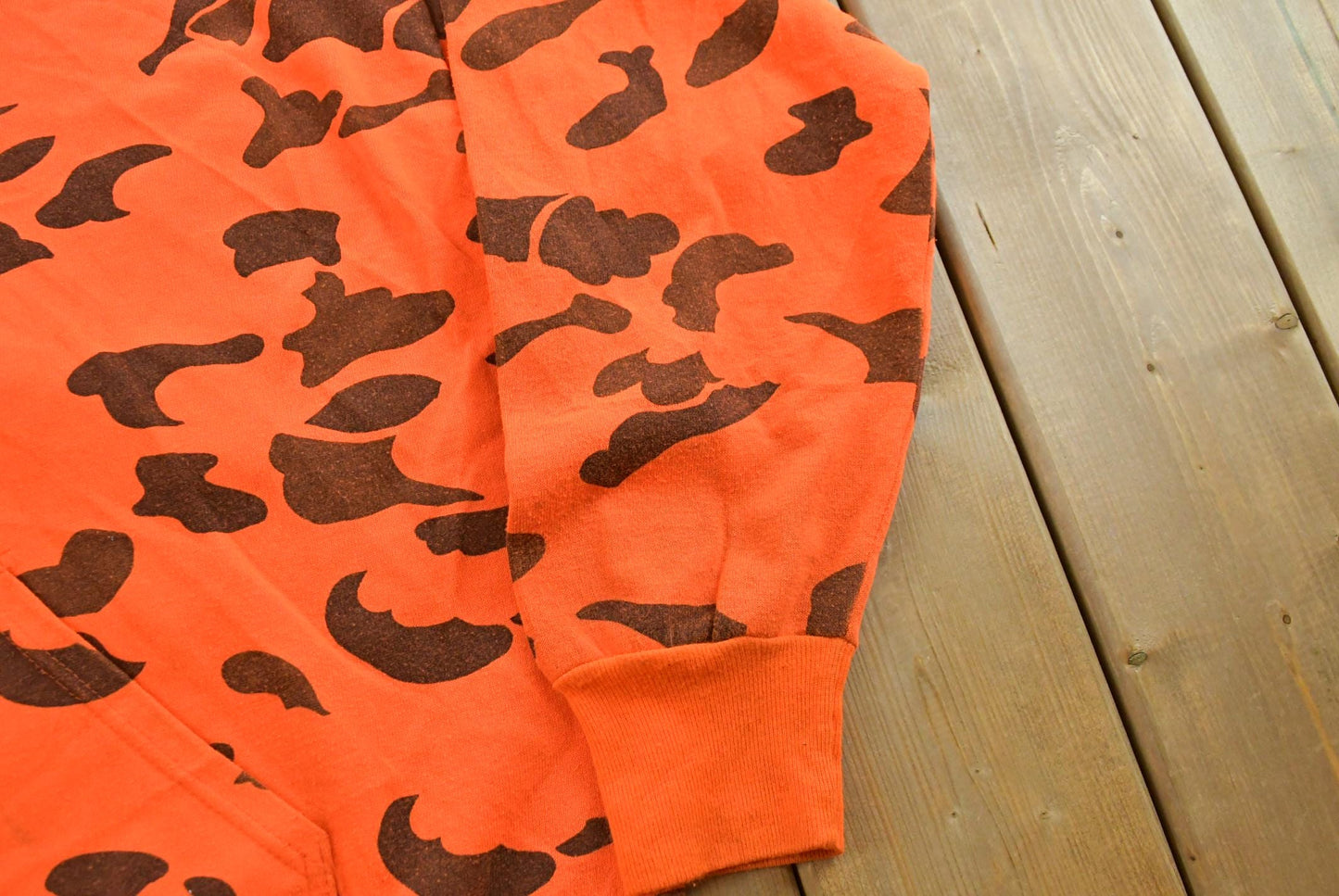Vintage 1990s Ace Sportswear High Visibility Camo Orange Hoodie Men's 2XL