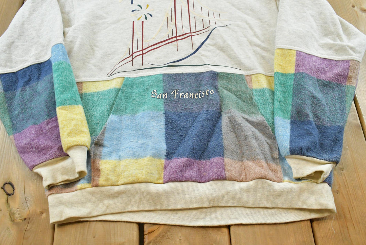 Vintage 1990s San Francisco Fleece Cotton Plaid Two Tone Souvenir Hoodie Sweatshirt Men's M