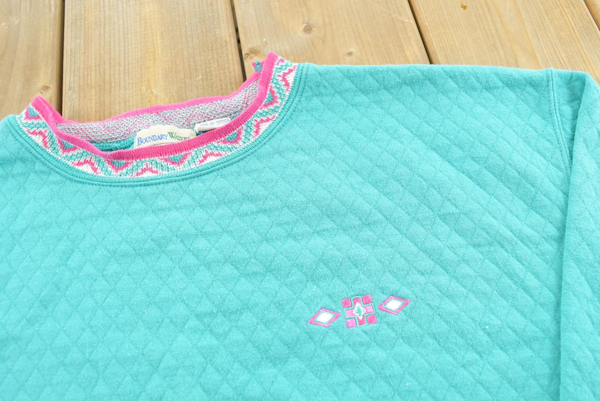 Vintage 1980s Boundary Waters Quilted Embroidered Crewneck Sweatshirt Women's L