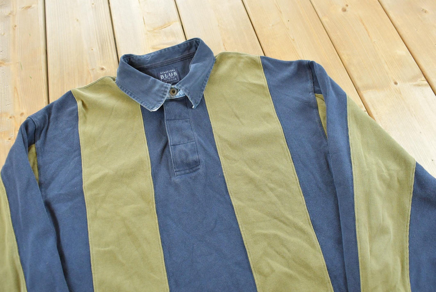 Vintage 2000s Striped Button Up Long Sleeve Collared Rugby Shirt Men's L