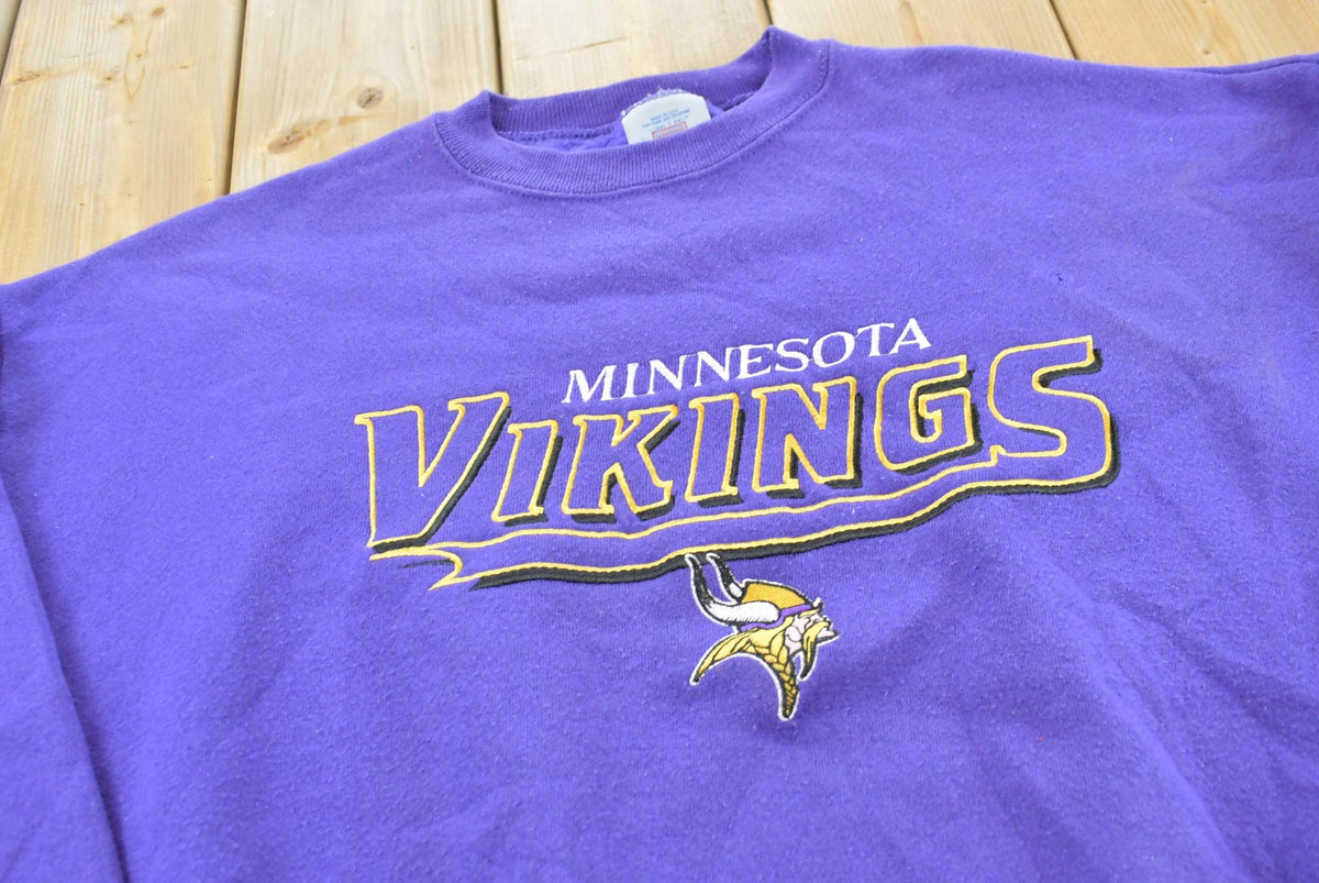 Vintage 1990s Logo 7 Minnesota Vikings Embroidered Crewneck Sweatshirt Men's XL