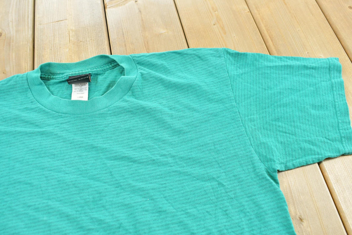 Vintage 1990s USA Olympic Rings JC Penney Micro Stripe Teal T-Shirt Men's L