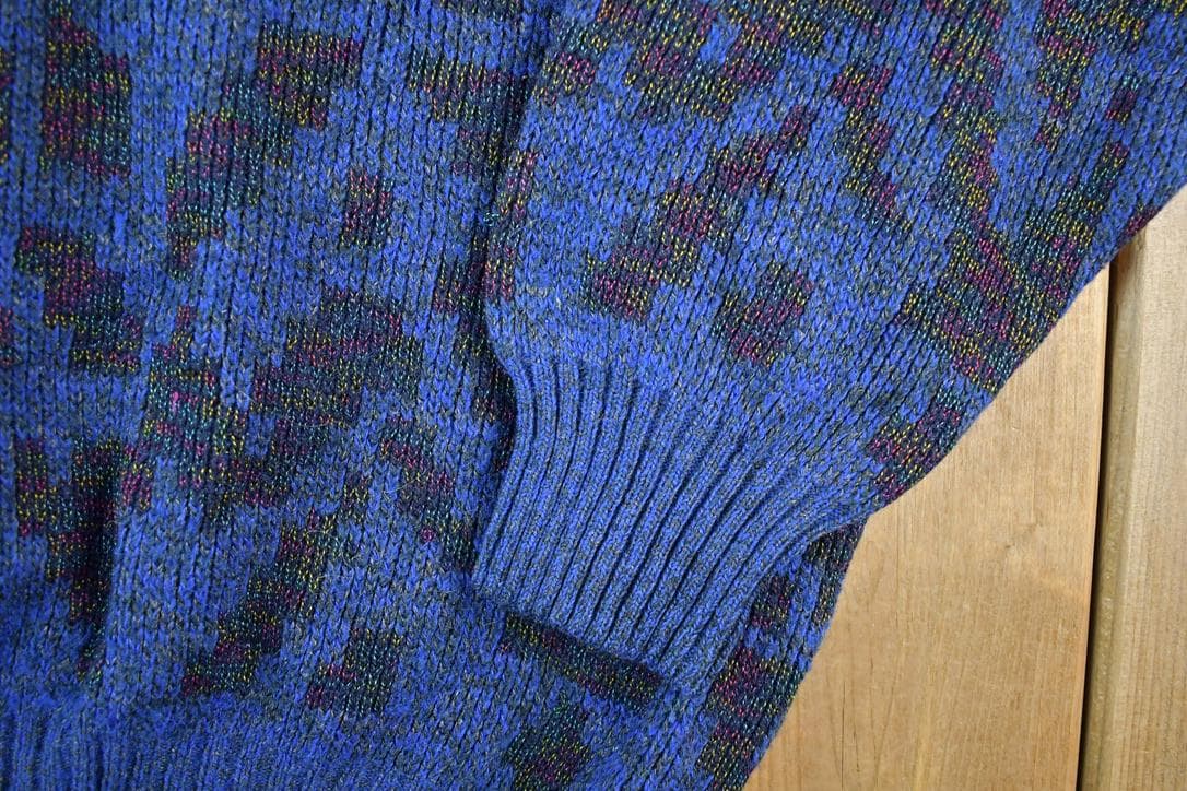 Vintage 1980s Stitch Fred Knit Abstract Pattern Crewneck Sweater By Frederic Homs Mens XL