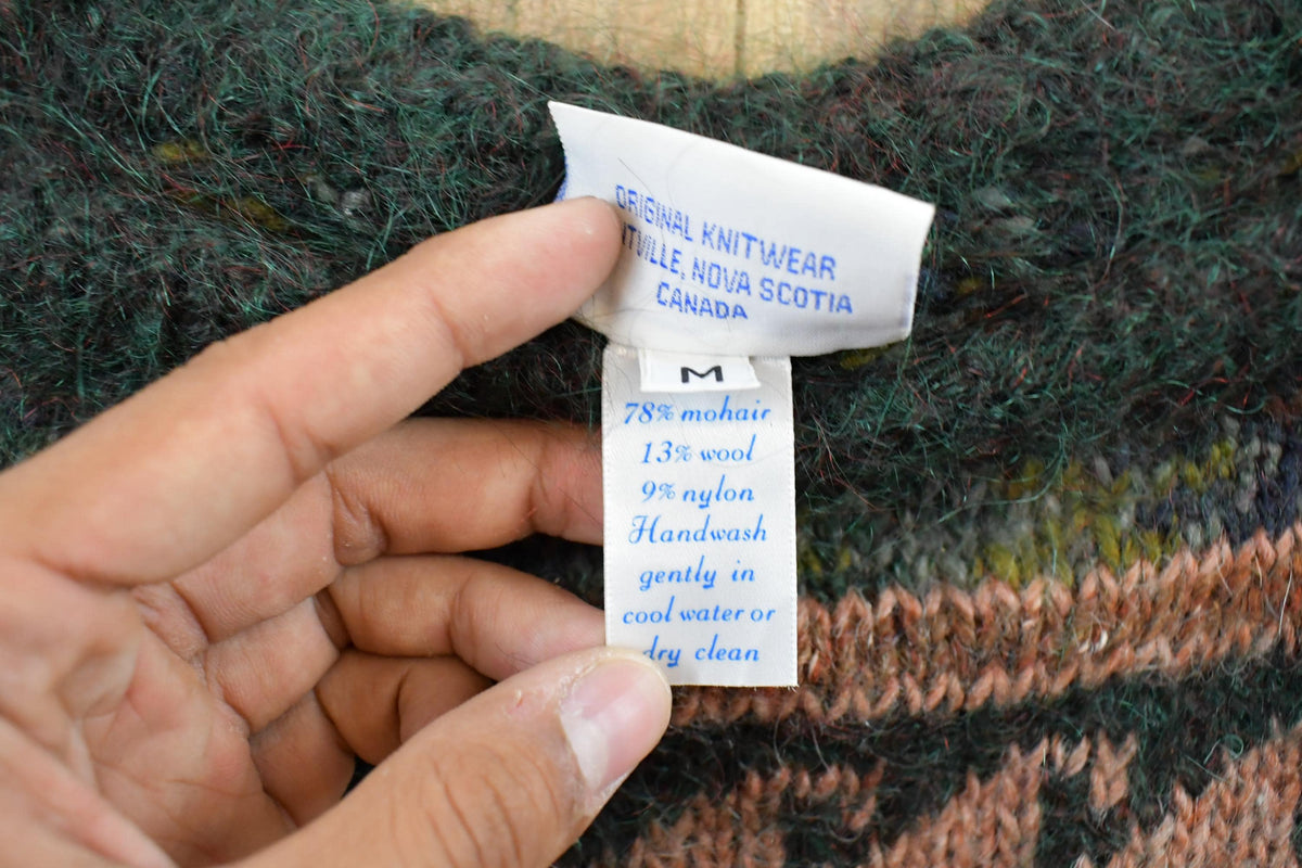 Vintage 1990s Canaan Mountain Mohair Wool Knit Sweater Men's Medium / Vintage 90s Crewneck / Abstract Pattern Sweater / Pullover Sweatshirt