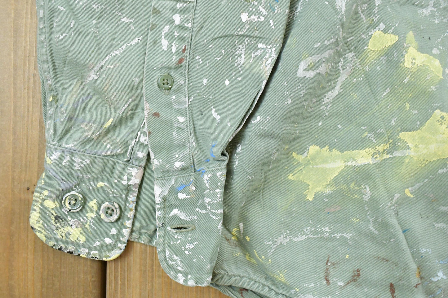 Vintage 1990s Faded Glory Sun Faded Paint Distressed Button Up Shirt Men's M