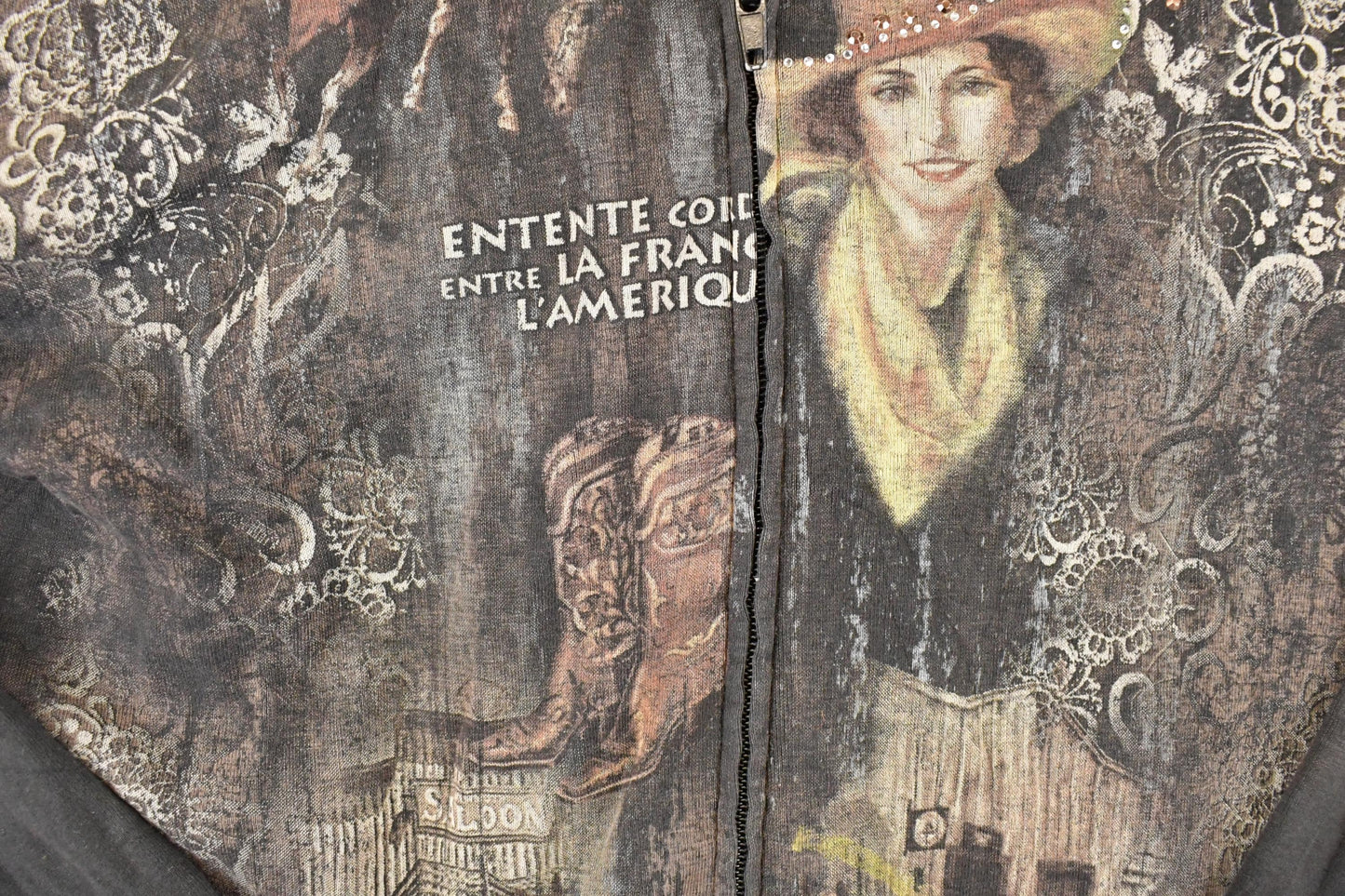 Vintage Y2K Buffalo Bill AOP Zip Up Hoodie Shirt Womens L