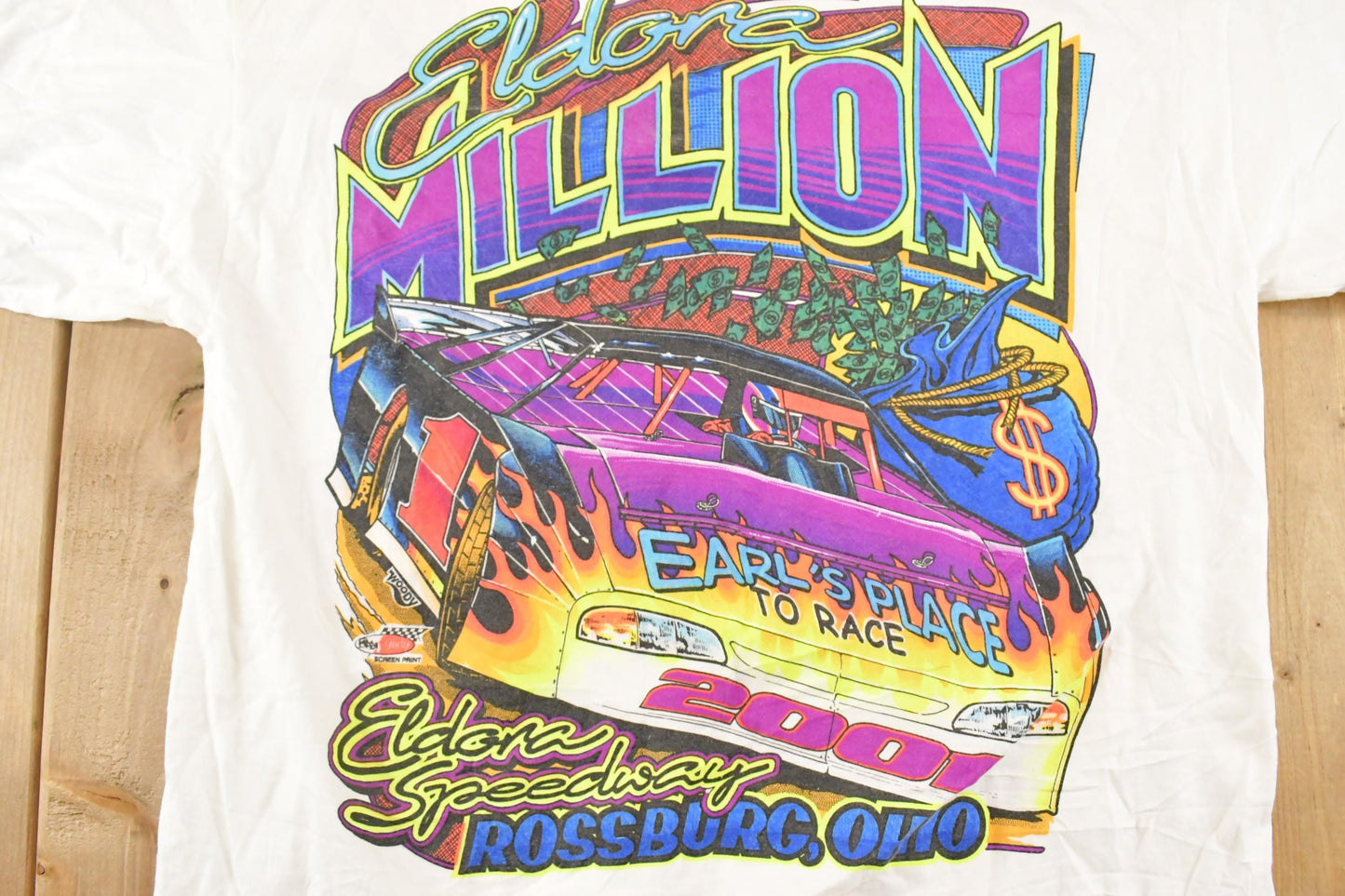 Vintage 2001 Eldora Speedway Million Souvenir Racing T-Shirt Men's L
