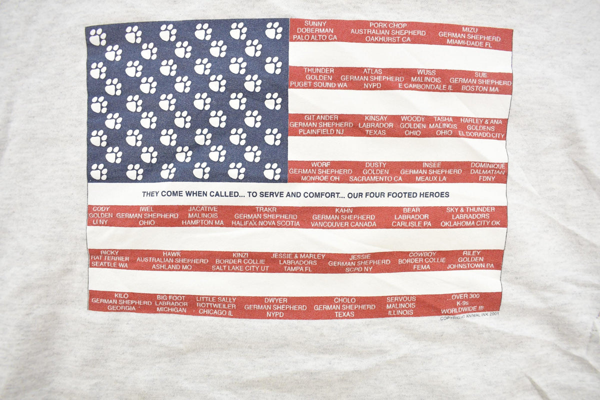 Vintage 2001 Canine Heroes Memorial American Flag Souvenir Crewneck Sweatshirt Men's L