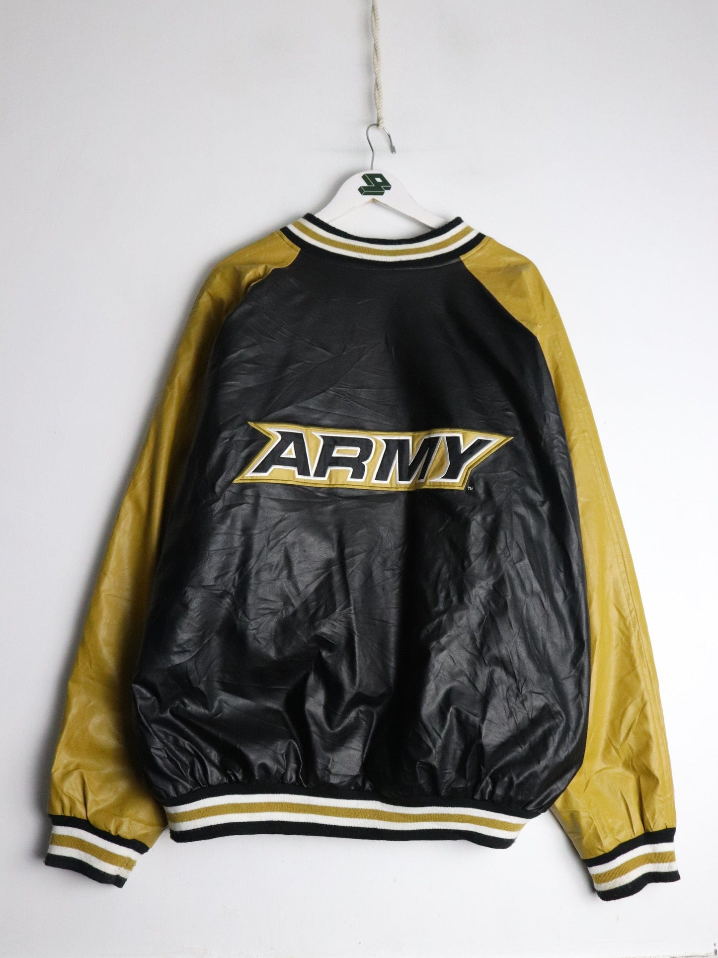 Army Jacket Mens 2XL Black PVC Leather Varsity from propervintagecanada