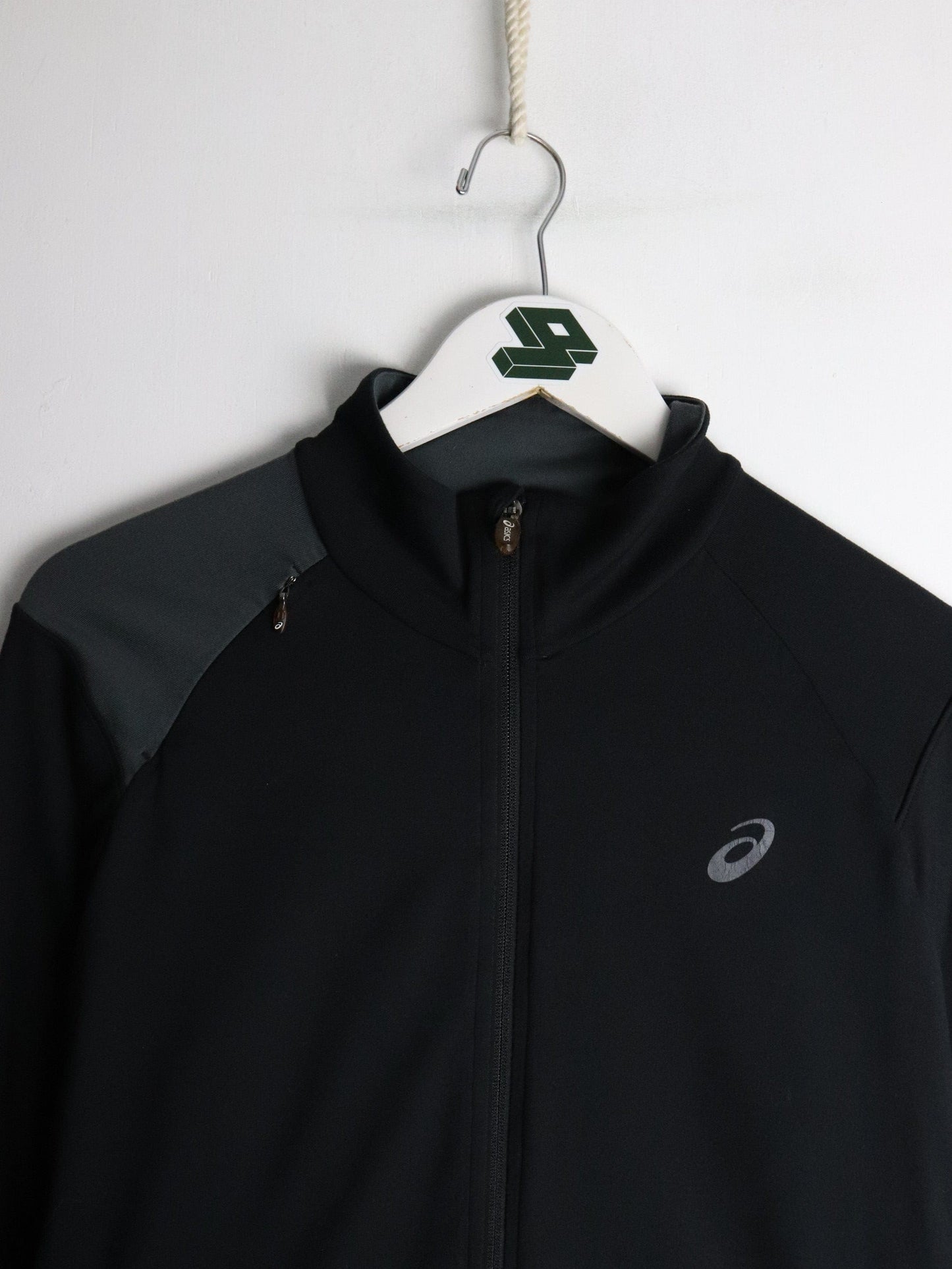 Asics Shirt Mens Medium Black Athletic Stretchy Full Zip