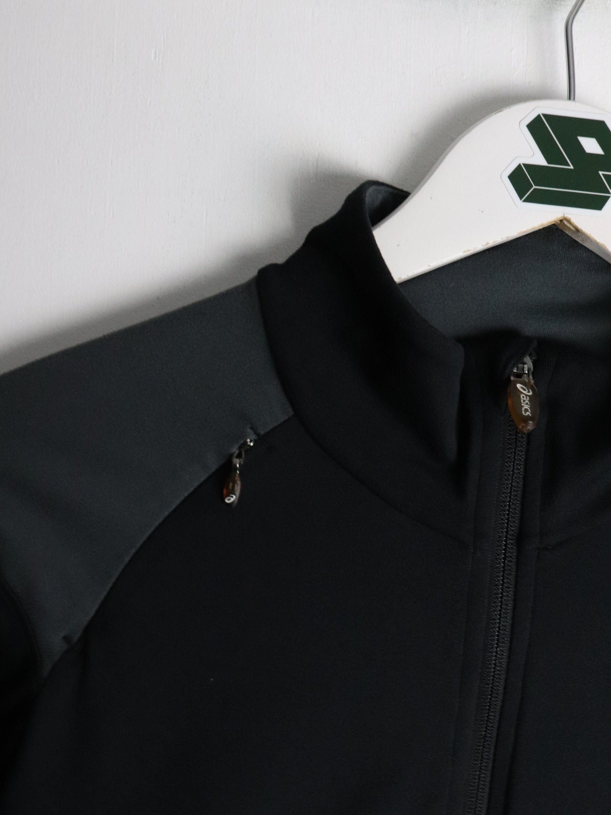 Asics Shirt Mens Medium Black Athletic Stretchy Full Zip