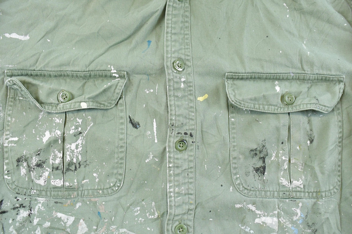 Vintage 1990s Faded Glory Sun Faded Paint Distressed Button Up Shirt Men's M