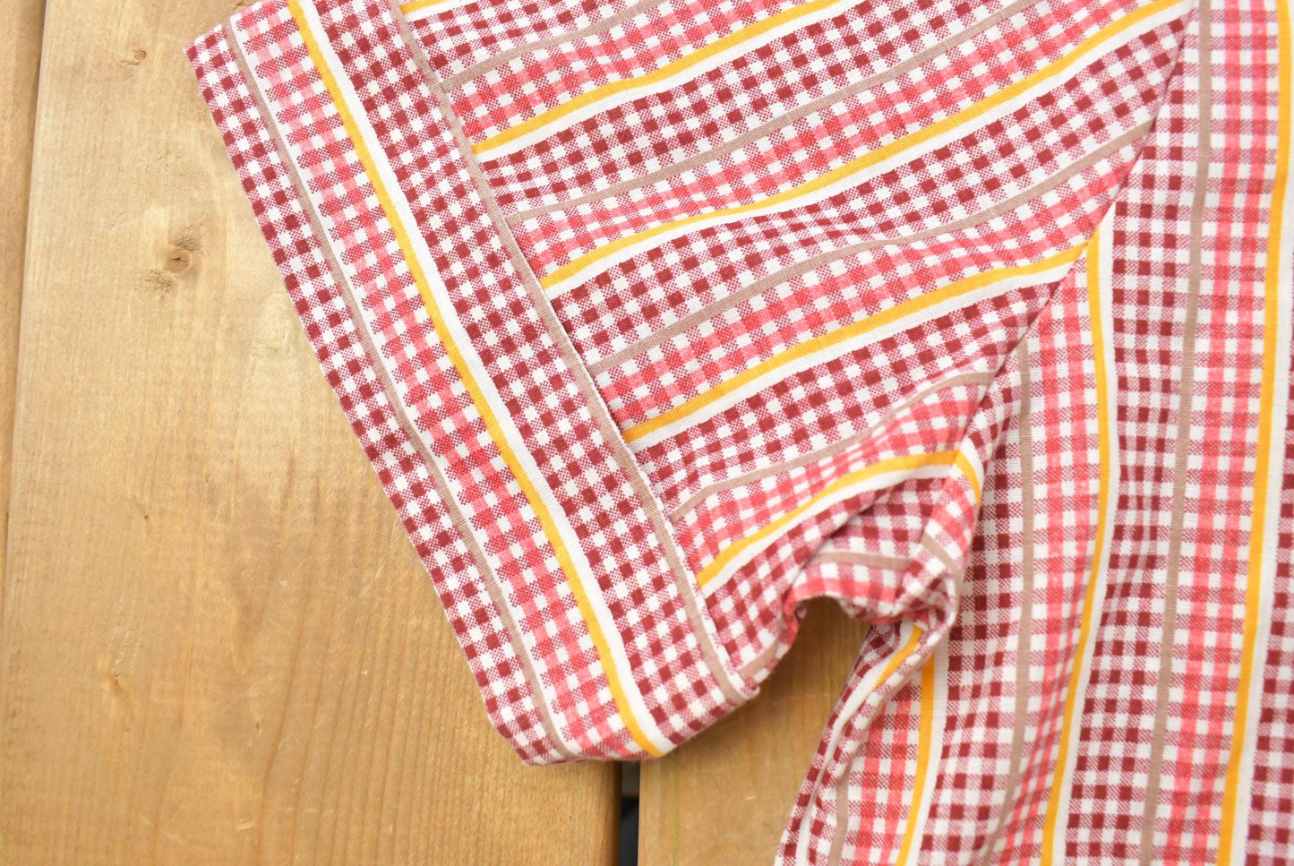 Vintage 1970s Gingham Plaid Short Sleeve Button Up Shirt Women's L