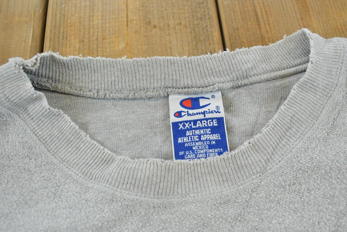 Vintage 1990s Distressed Middle Logo Embroidered Champion Crewneck Sweatshirt Men's 2XL