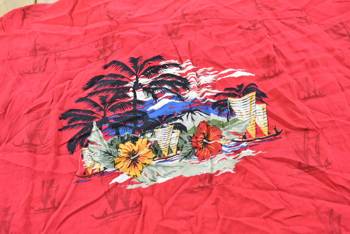 Vintage 1990s Cherokee Wakiki Wear Back Print Hawaiian Button Up Shirt Men's XL