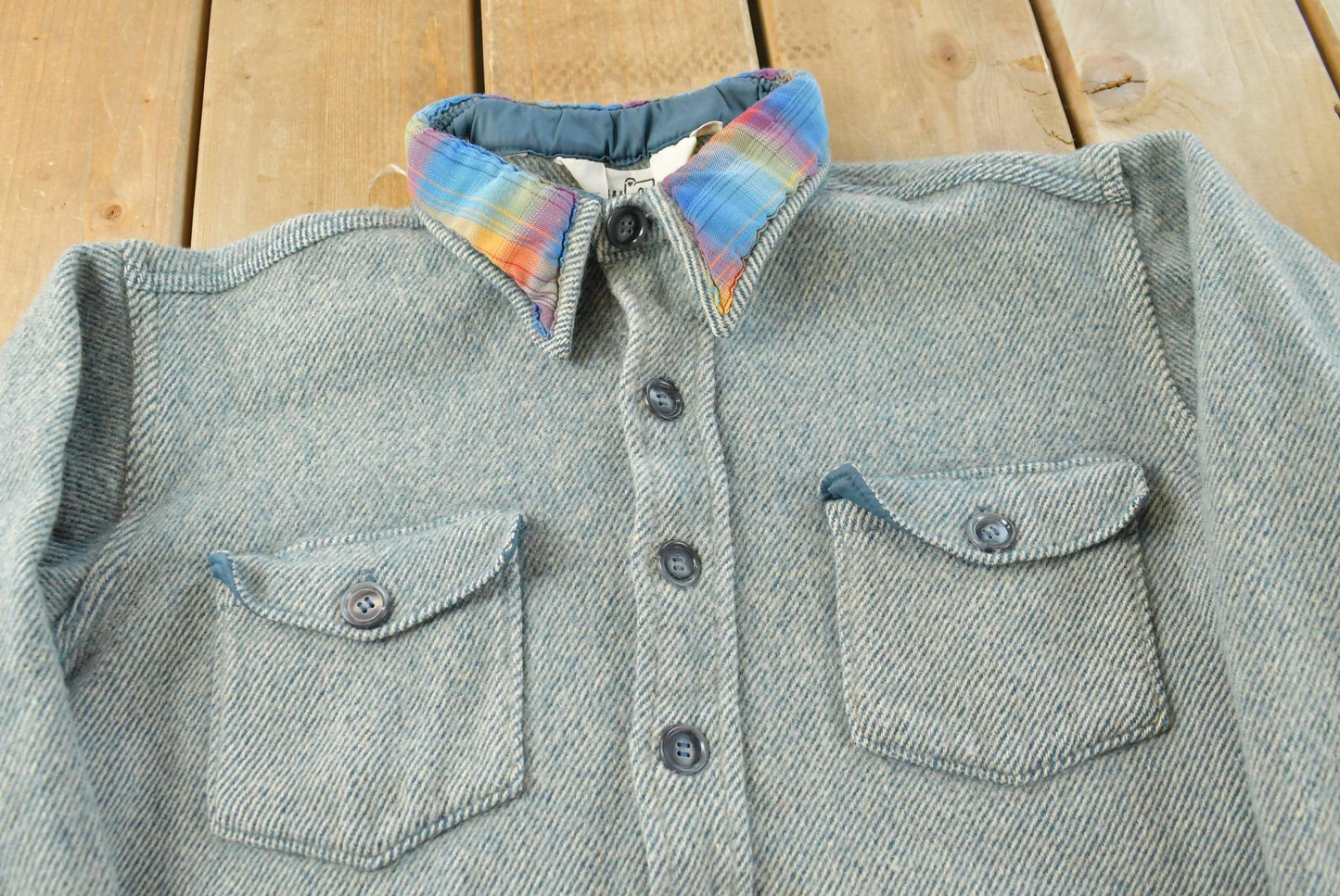 True Vintage 1970s Woolrich Button Up Long Sleeve Wool Shacket Shirt Men's M Short