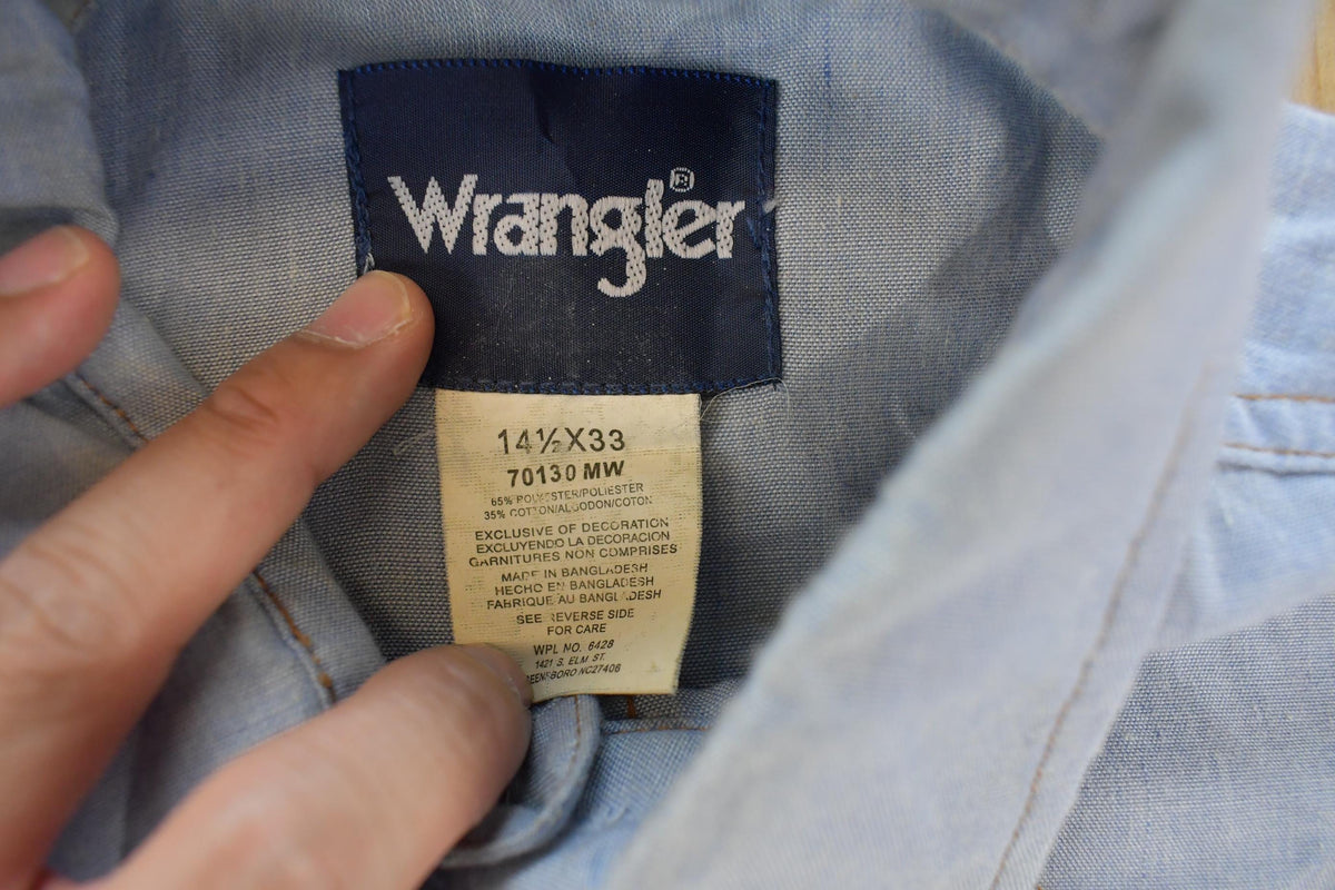 Vintage 1990s Wrangler Chambray Western Pearl Snap Button Up Shirt Men's M