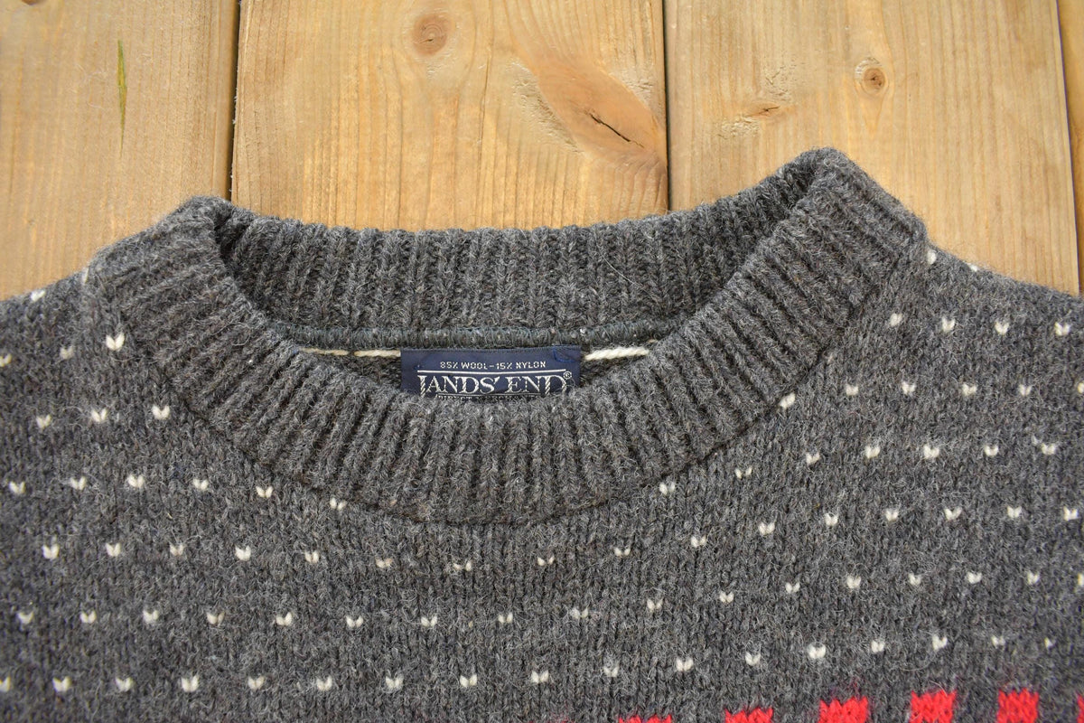 Vintage 90s Land's End Fair Isle Knitted Crewneck Sweater Men's L