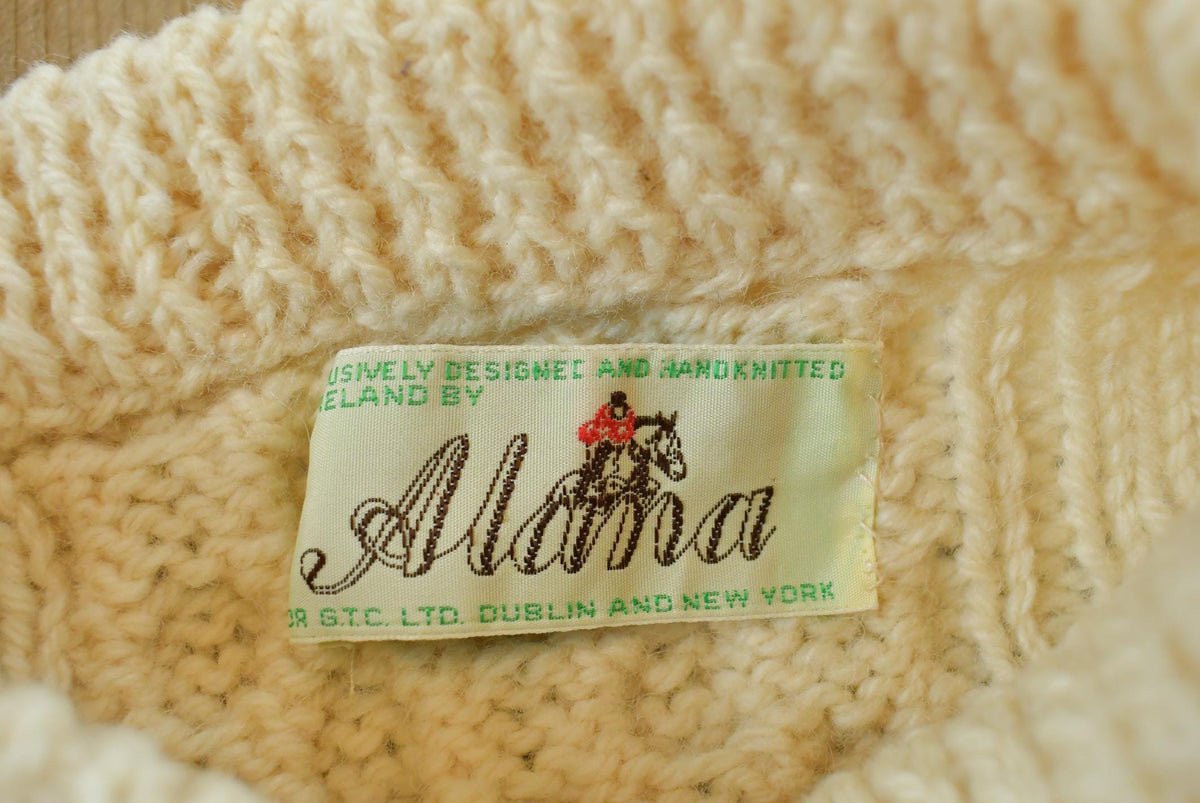 Vintage 1980s Alana Wool Cable Knit Button Up Cardigan Sweater Women's S