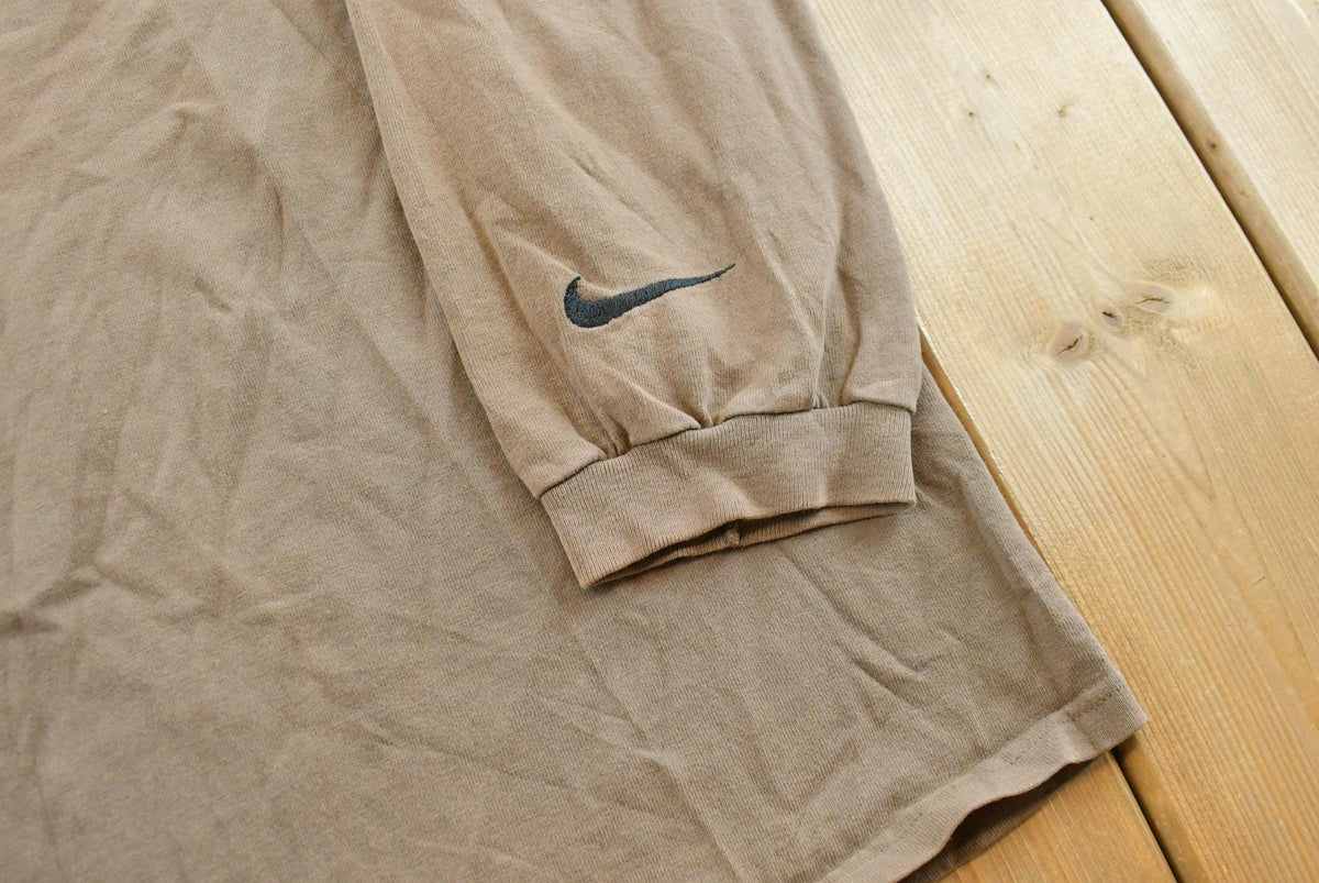 Vintage 1990s Nike Embroidered Mini Swoosh Spellout Logo Long Sleeve Shirt Men's 2XL