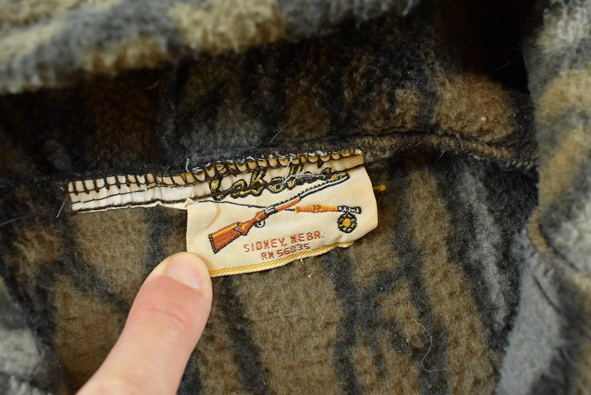Vintage 1990s Cabela's Tree Bark Camo Fleece Full Zip Up Hoodie Sweatshirt Men's L