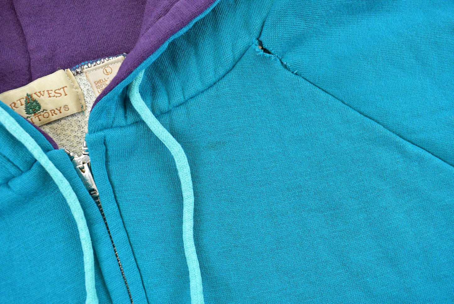 Vintage 1990s Northwest Territories Blank Blue Full Zip Thermal Lined Hoodie Sweatshirt Men's L