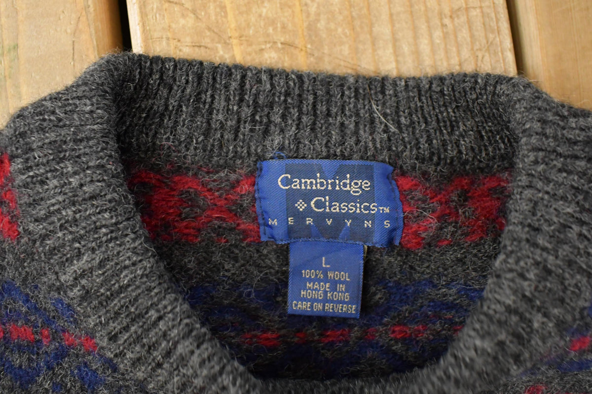 Vintage 1980s Cambridge Classics Abstract Knit Wool Crewneck Sweatshirt Mens Large