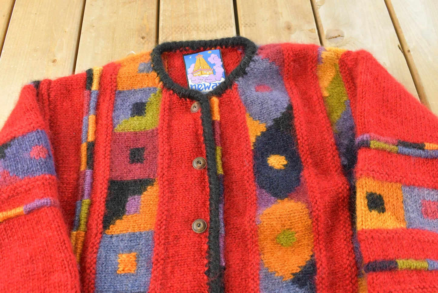 Vintage 1990s Newari Abstract Knit Cardigan Sweater Women's M